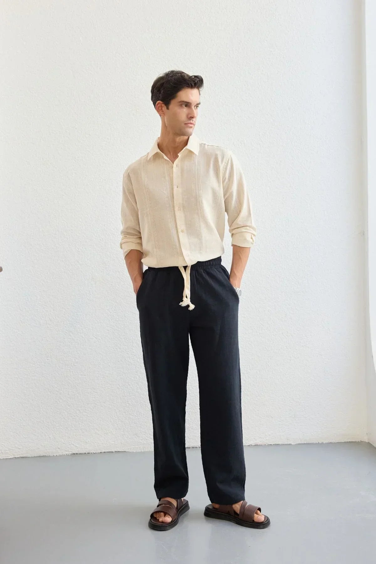 Abay Erkek Keten İpli Baggy Pantolon - Livio Ferri