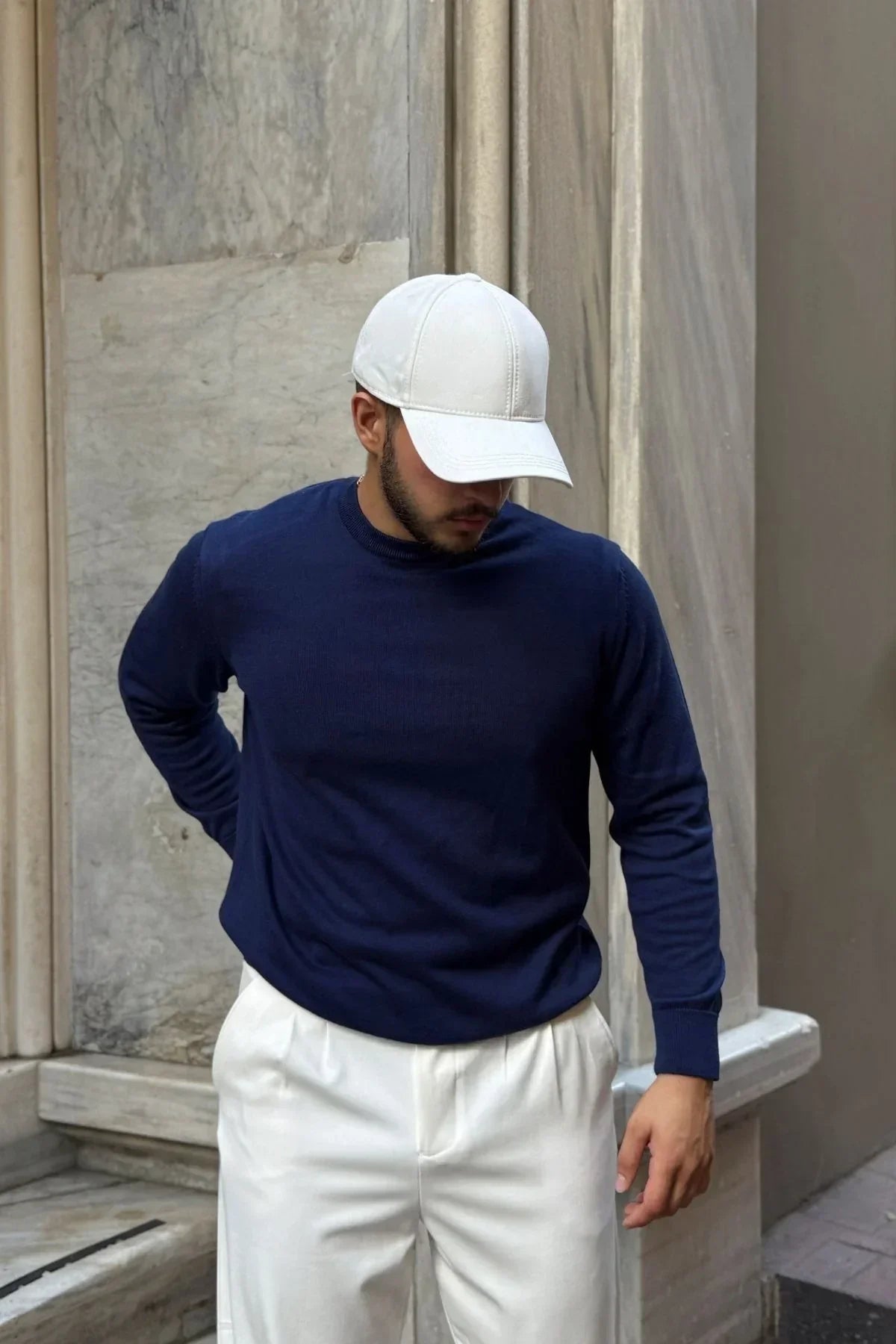 Acton Erkek %100 Organik Pamuk Bisiklet Yaka Triko Kazak - Livio Ferri