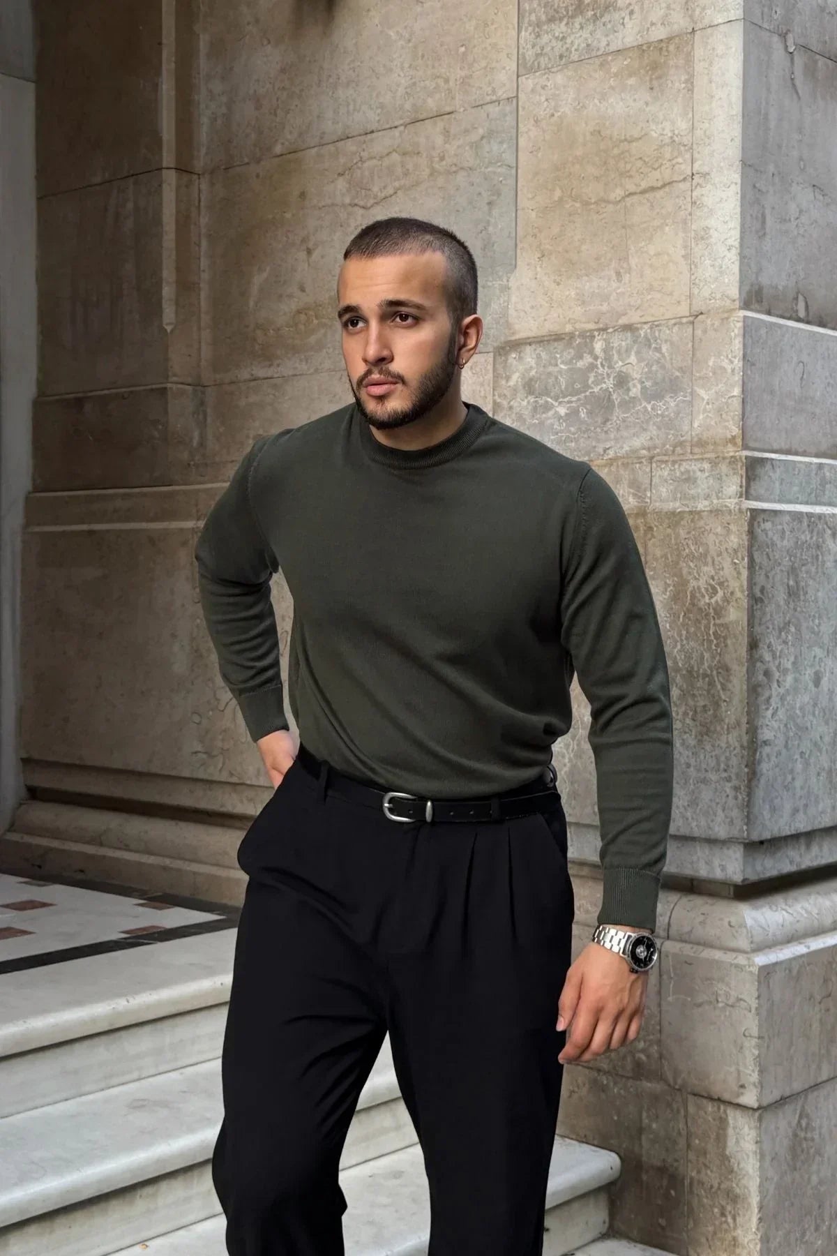 Acton Erkek %100 Organik Pamuk Bisiklet Yaka Triko Kazak - Livio Ferri