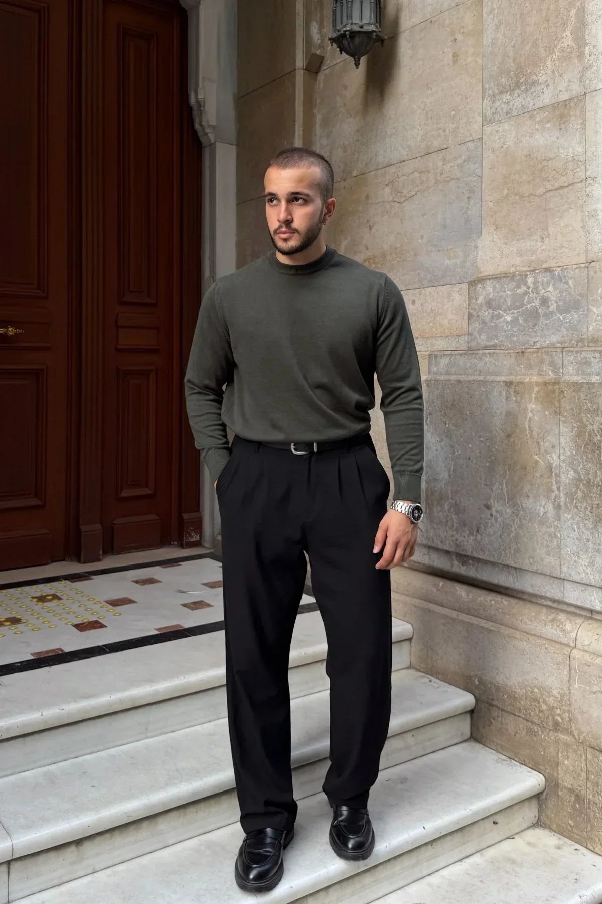 Acton Erkek %100 Organik Pamuk Bisiklet Yaka Triko Kazak - Livio Ferri