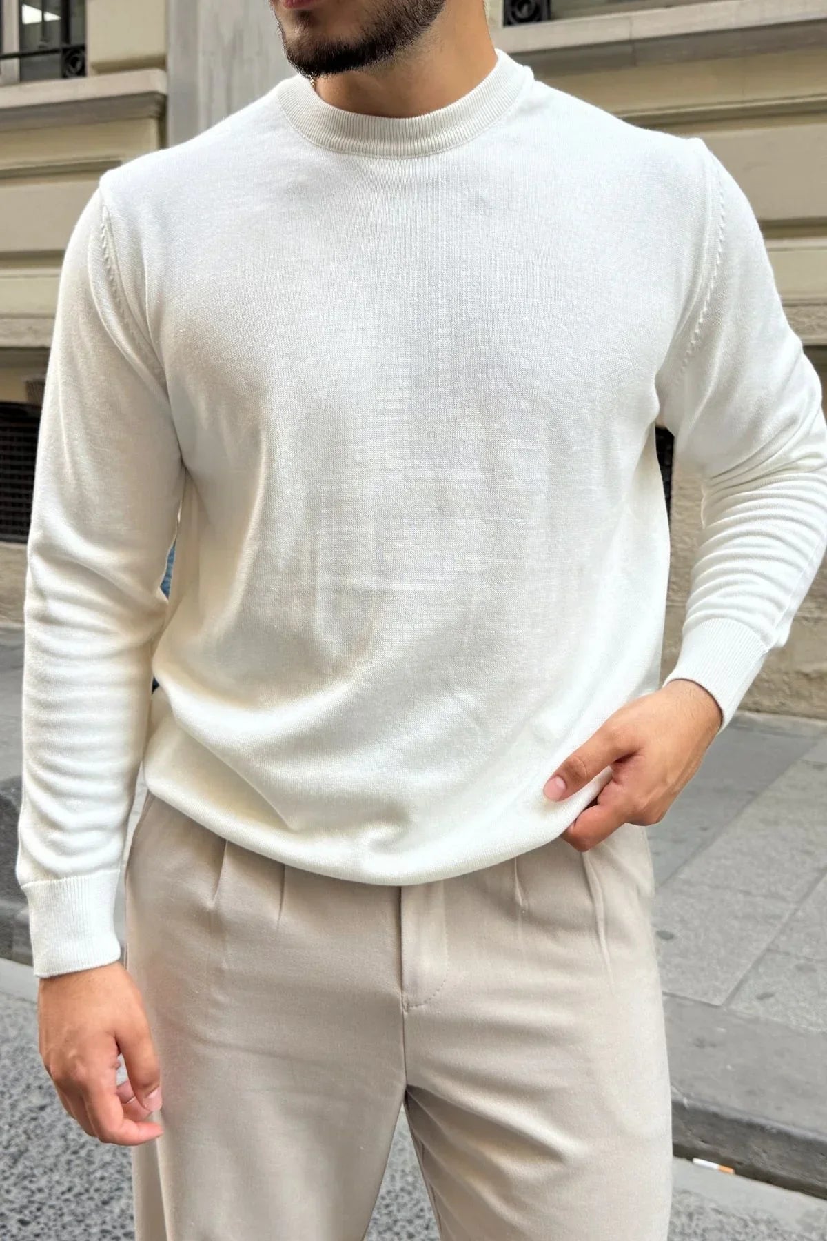 Acton Erkek %100 Organik Pamuk Bisiklet Yaka Triko Kazak - Livio Ferri