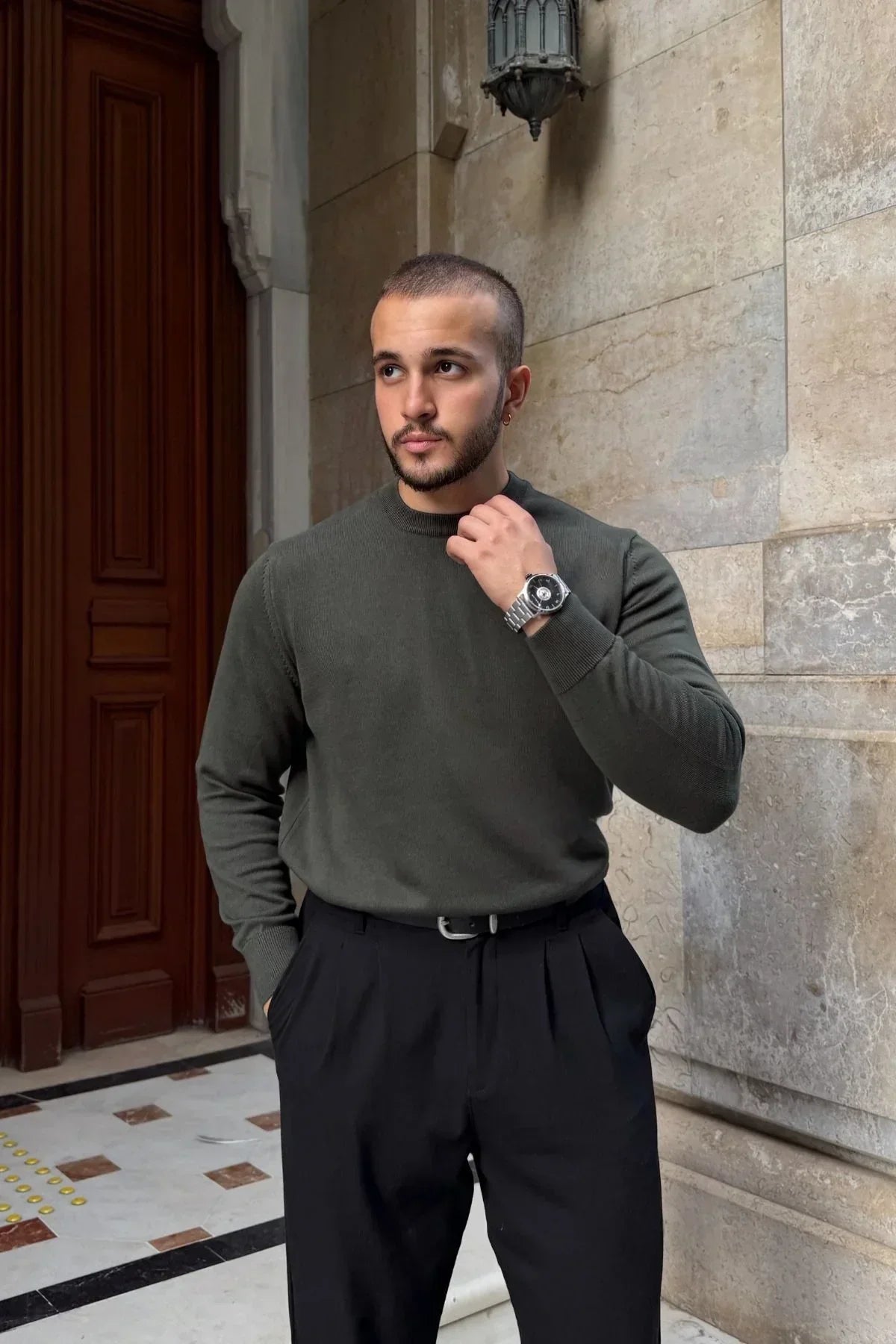 Acton Erkek %100 Organik Pamuk Bisiklet Yaka Triko Kazak - Livio Ferri