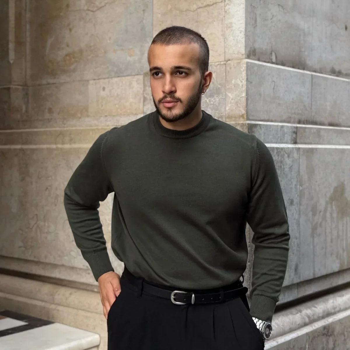 Acton Erkek %100 Organik Pamuk Bisiklet Yaka Triko Kazak - Livio Ferri