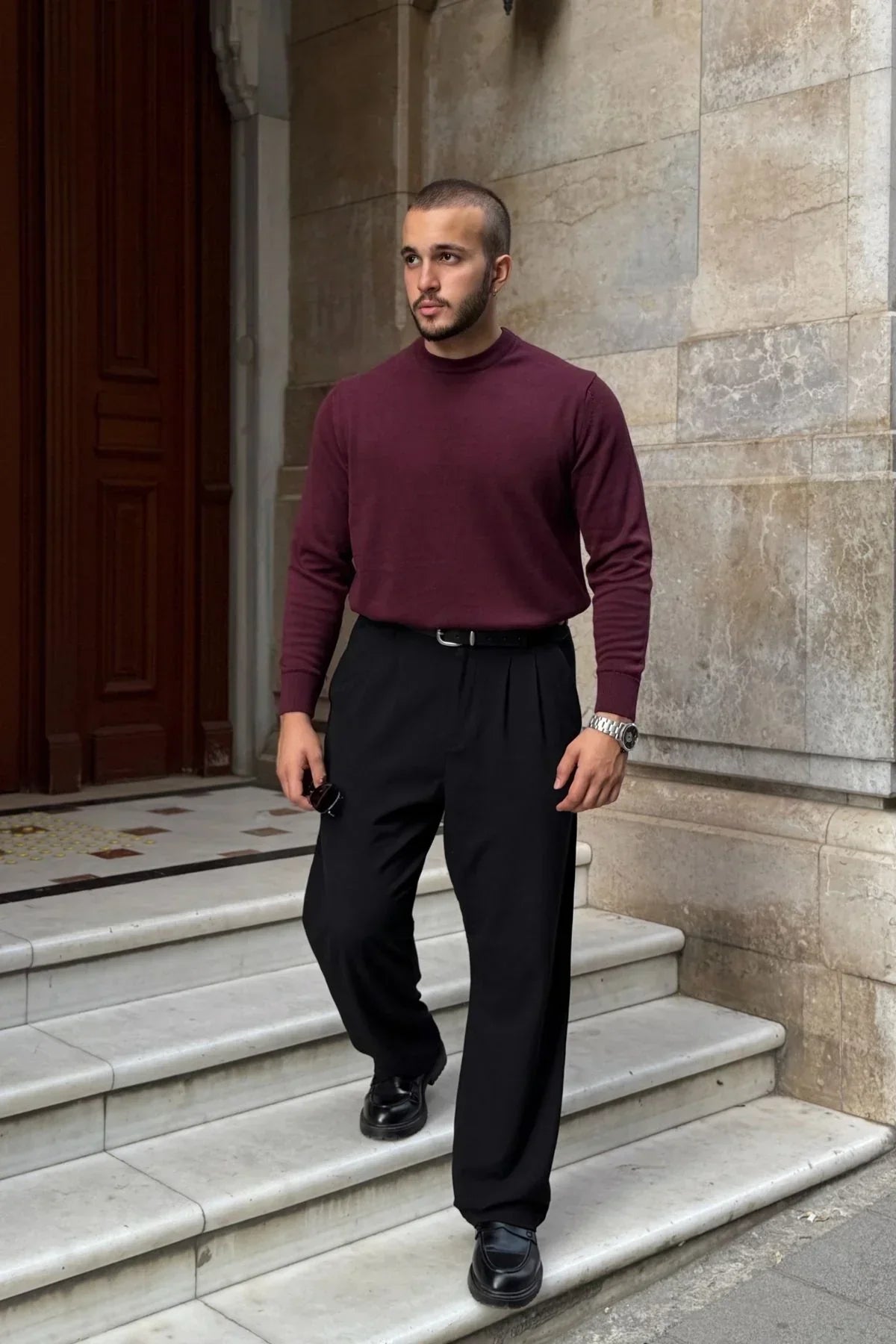 Acton Erkek %100 Organik Pamuk Bisiklet Yaka Triko Kazak - Livio Ferri