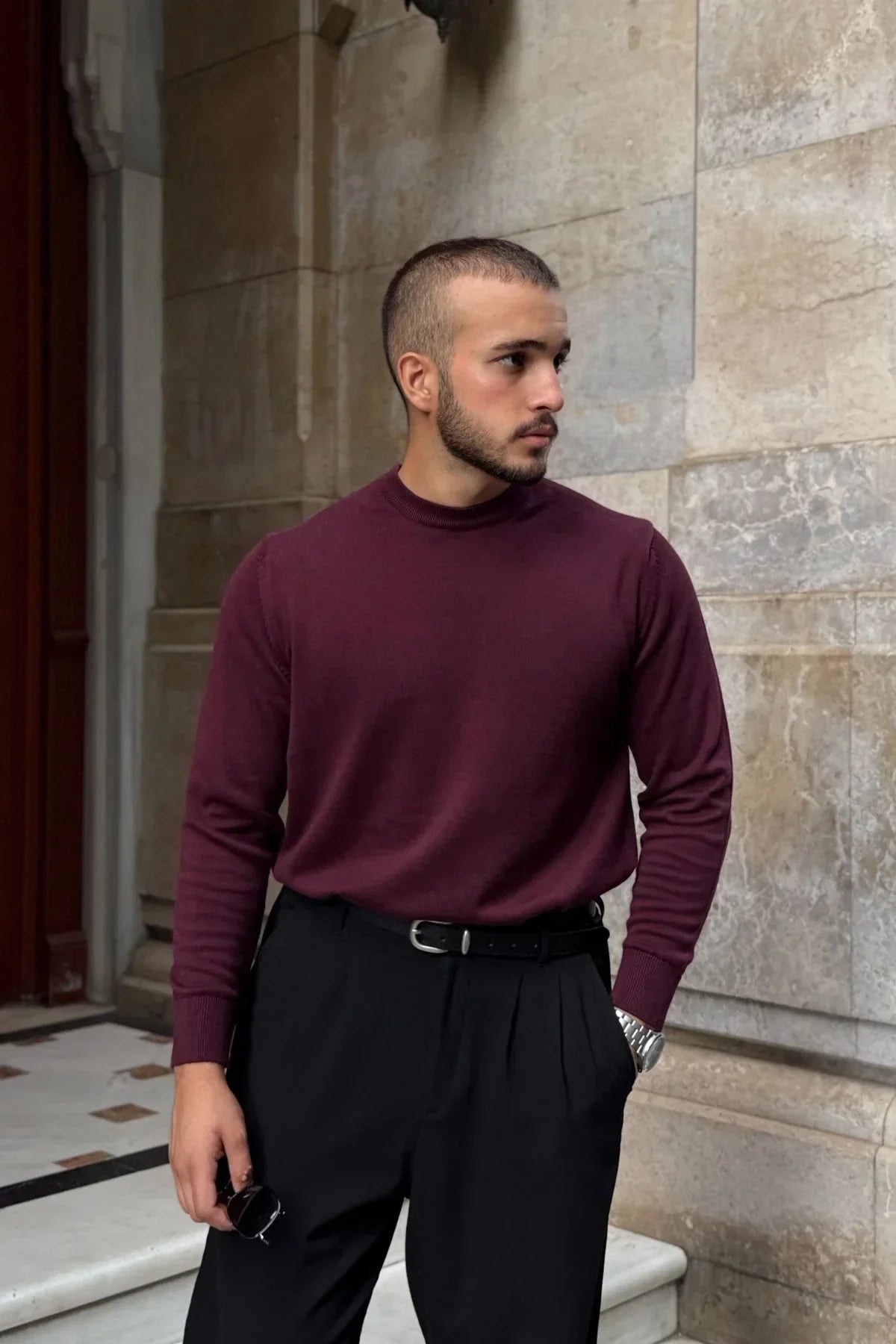 Acton Erkek %100 Organik Pamuk Bisiklet Yaka Triko Kazak - Livio Ferri