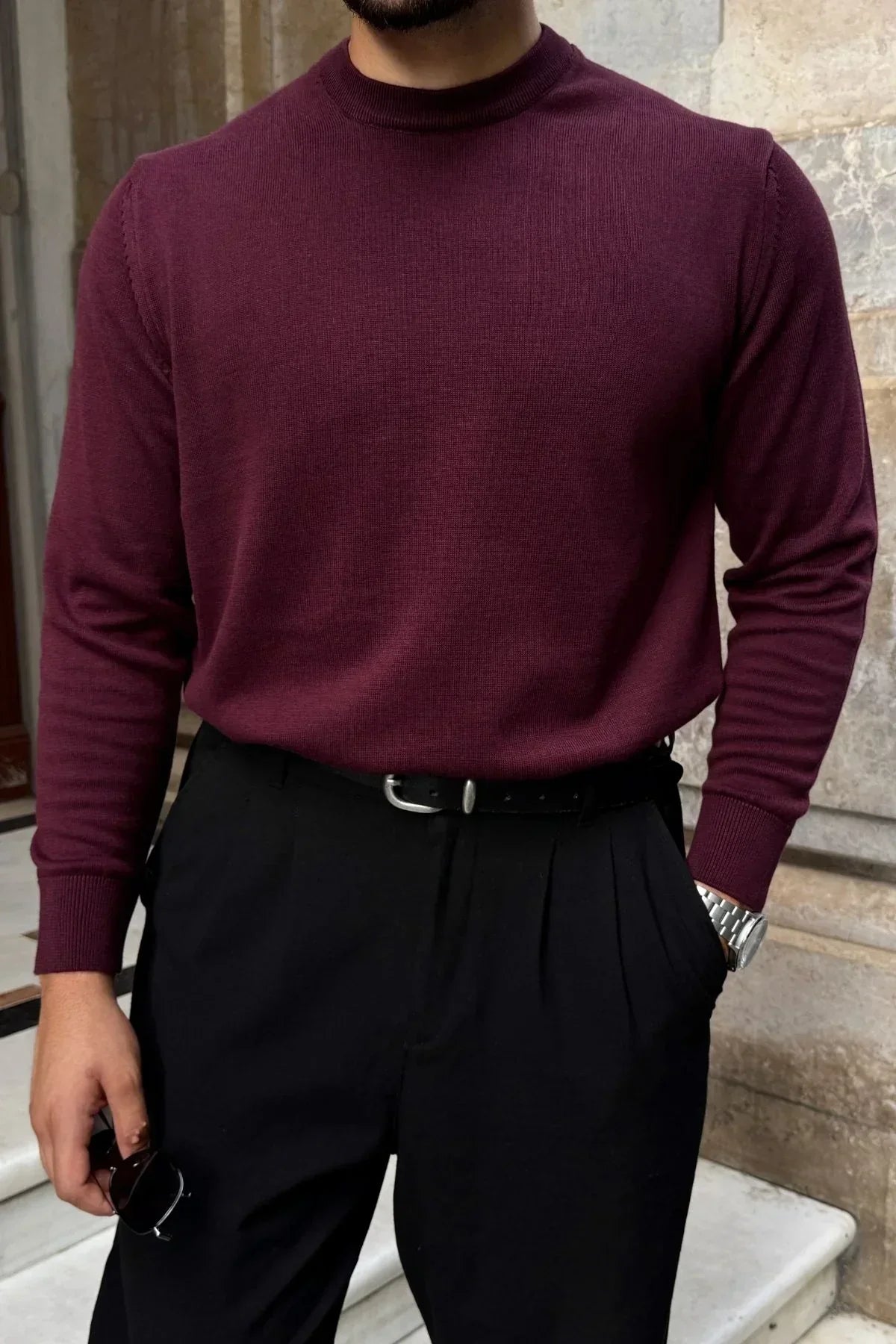 Acton Erkek %100 Organik Pamuk Bisiklet Yaka Triko Kazak - Livio Ferri