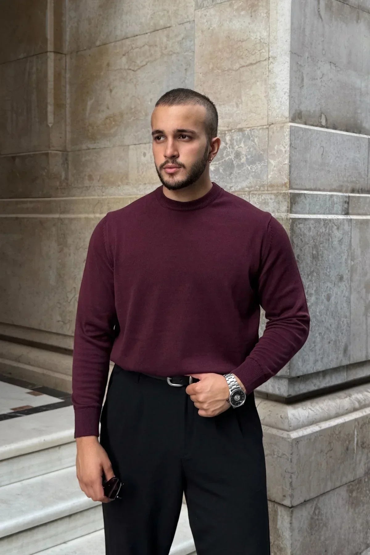 Acton Erkek %100 Organik Pamuk Bisiklet Yaka Triko Kazak - Livio Ferri