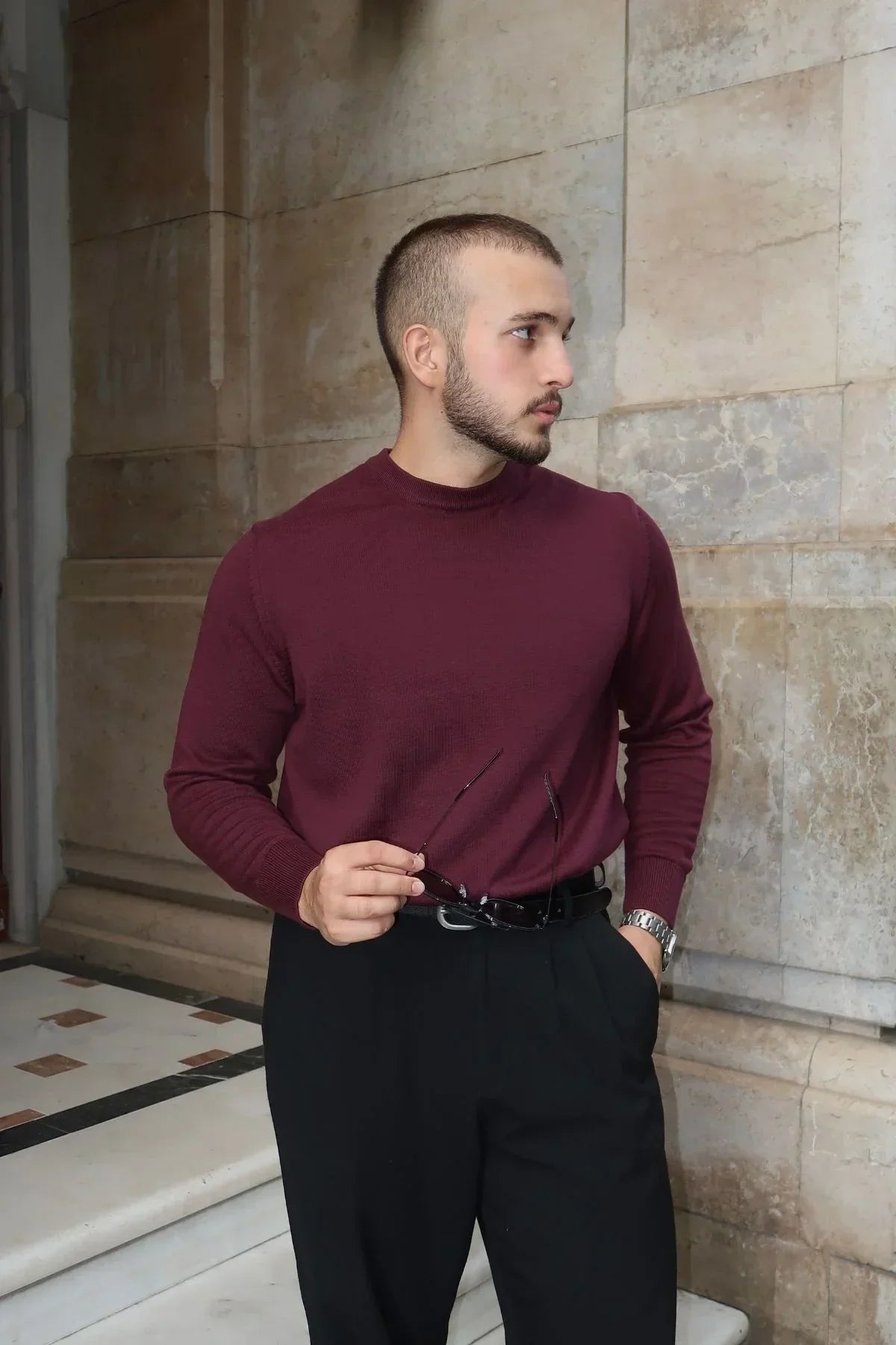 Acton Erkek %100 Organik Pamuk Bisiklet Yaka Triko Kazak - Livio Ferri