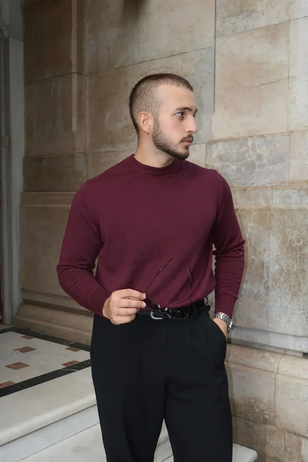 Acton Erkek %100 Organik Pamuk Bisiklet Yaka Triko Kazak - Livio Ferri