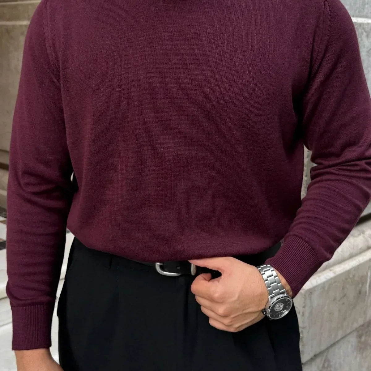 Acton Erkek %100 Organik Pamuk Bisiklet Yaka Triko Kazak - Livio Ferri