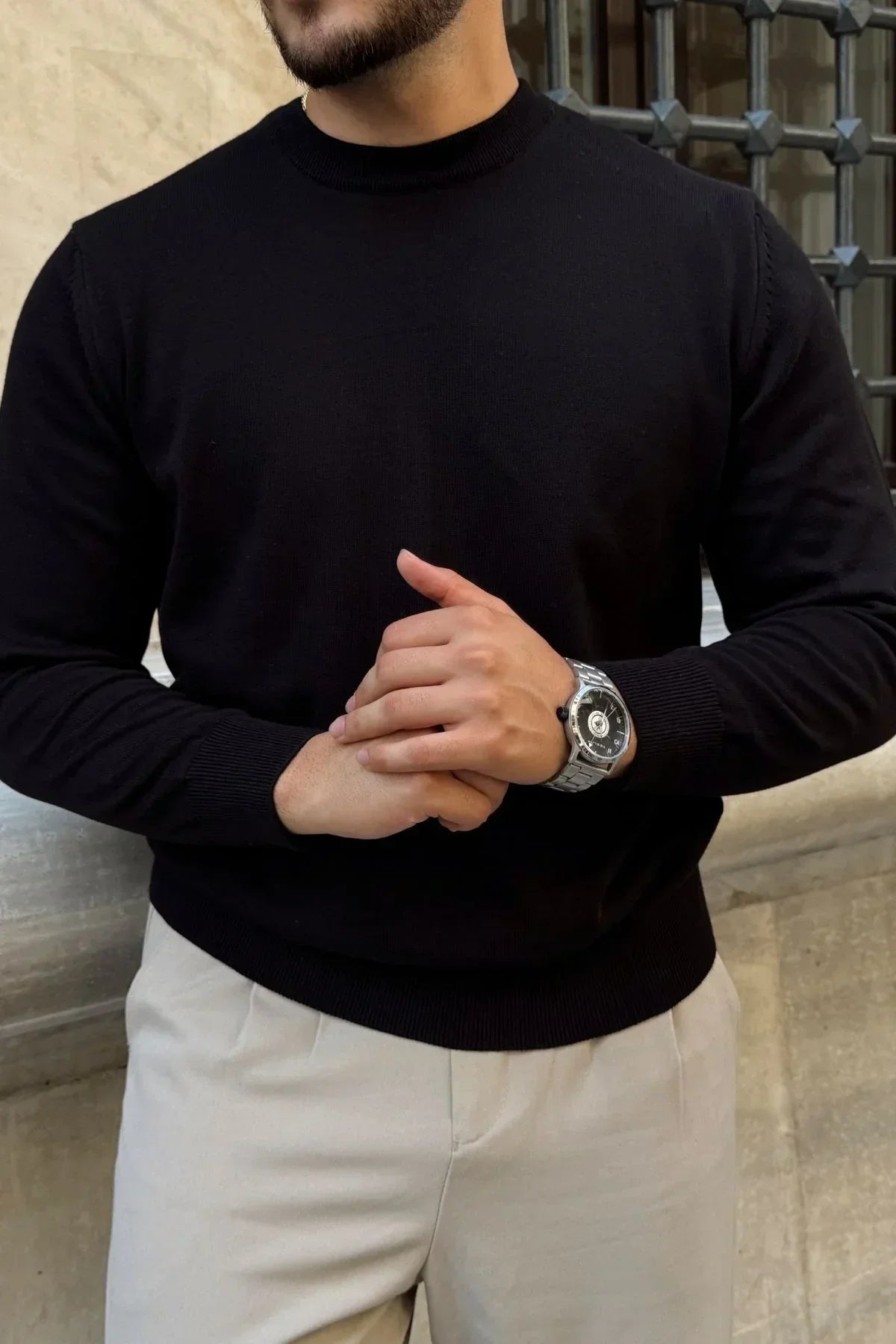 Acton Erkek %100 Organik Pamuk Bisiklet Yaka Triko Kazak - Livio Ferri