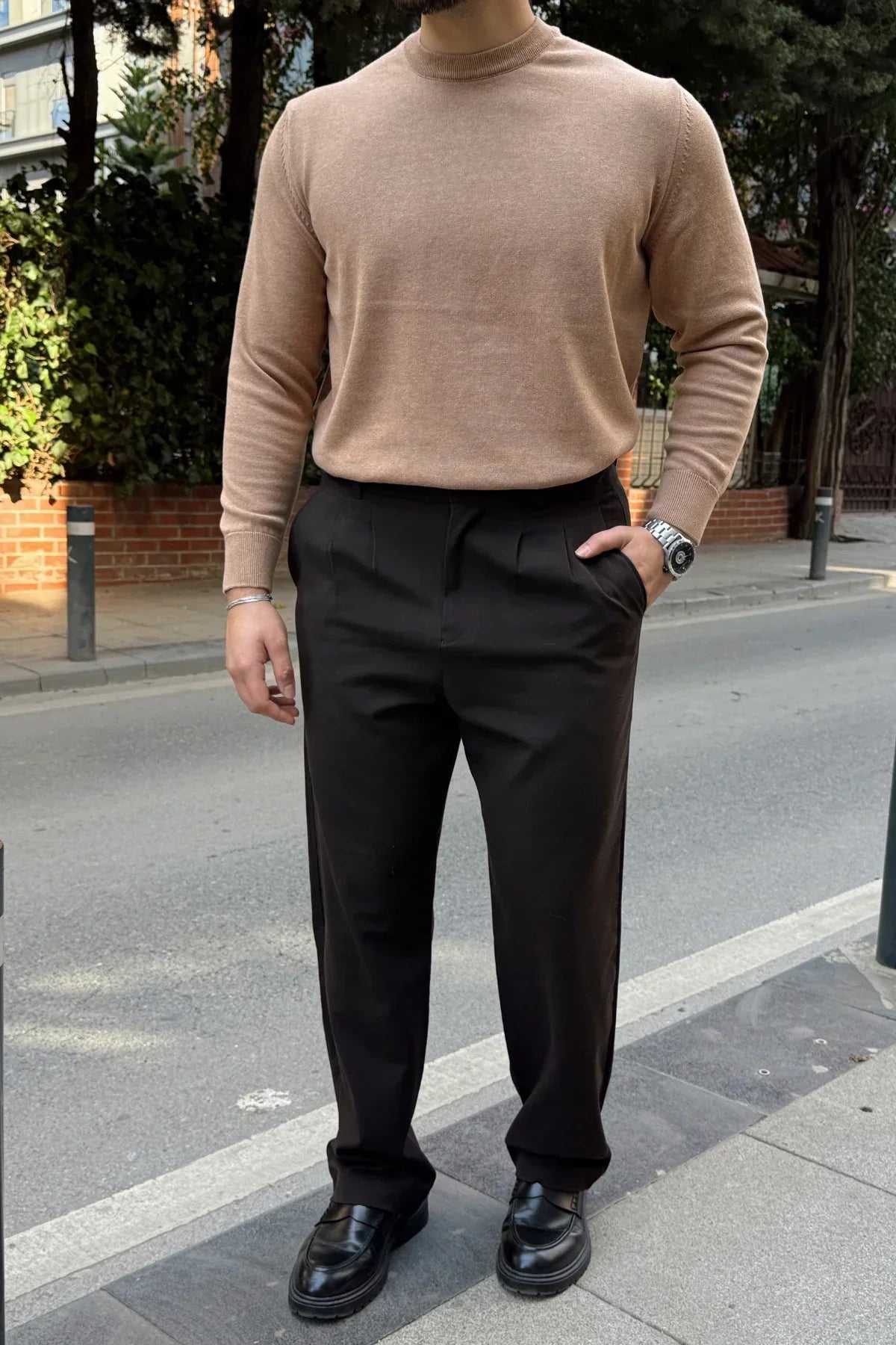 Acton Erkek %100 Organik Pamuk Bisiklet Yaka Triko Kazak - Livio Ferri