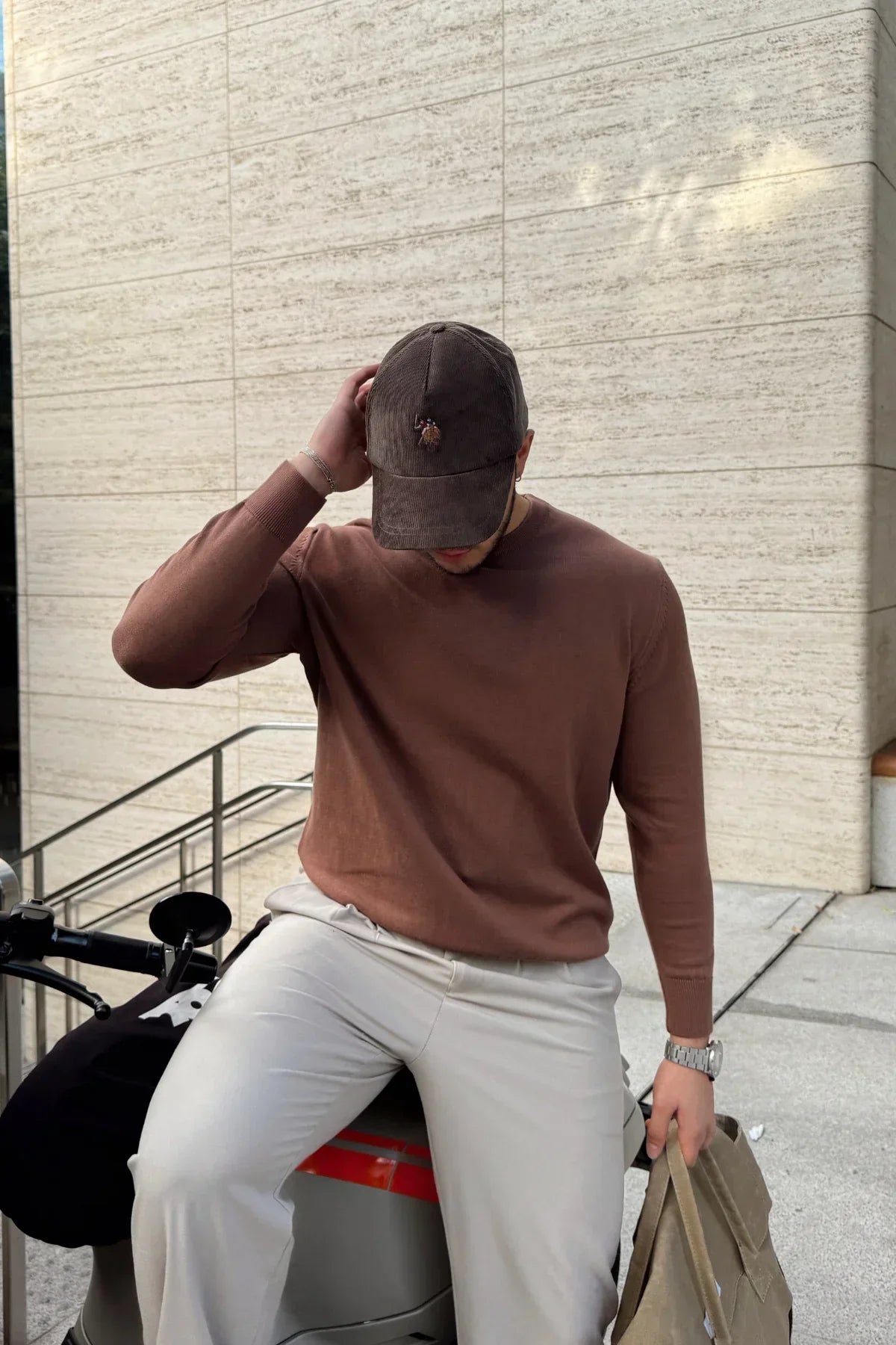 Acton Erkek %100 Organik Pamuk Bisiklet Yaka Triko Kazak - Livio Ferri