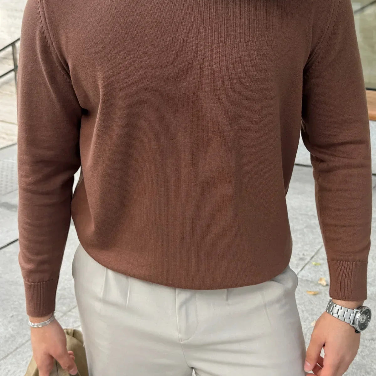 Acton Erkek %100 Organik Pamuk Bisiklet Yaka Triko Kazak - Livio Ferri