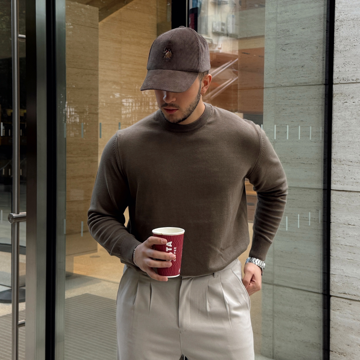 Acton Erkek %100 Organik Pamuk Bisiklet Yaka Triko Kazak