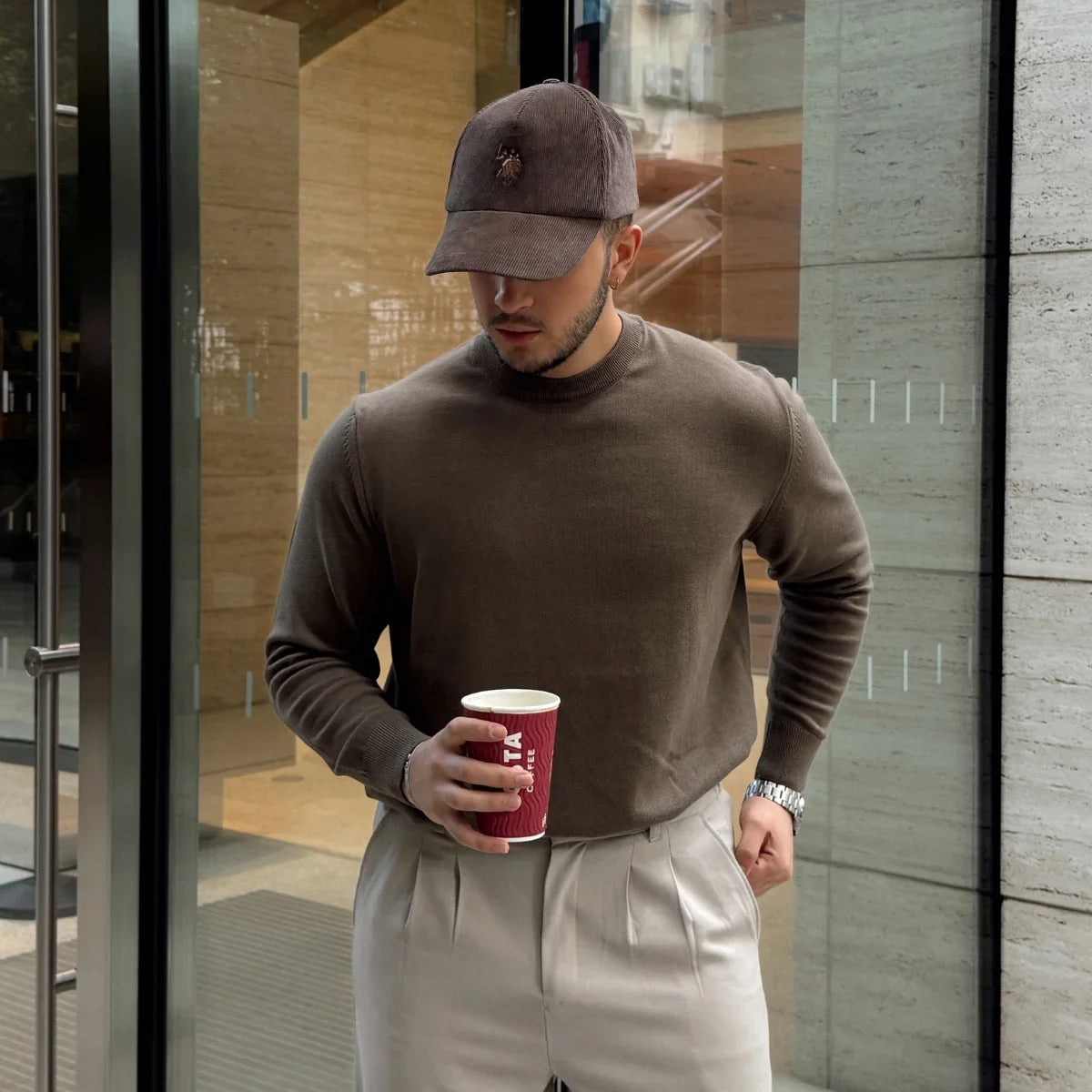 Acton Erkek %100 Organik Pamuk Bisiklet Yaka Triko Kazak