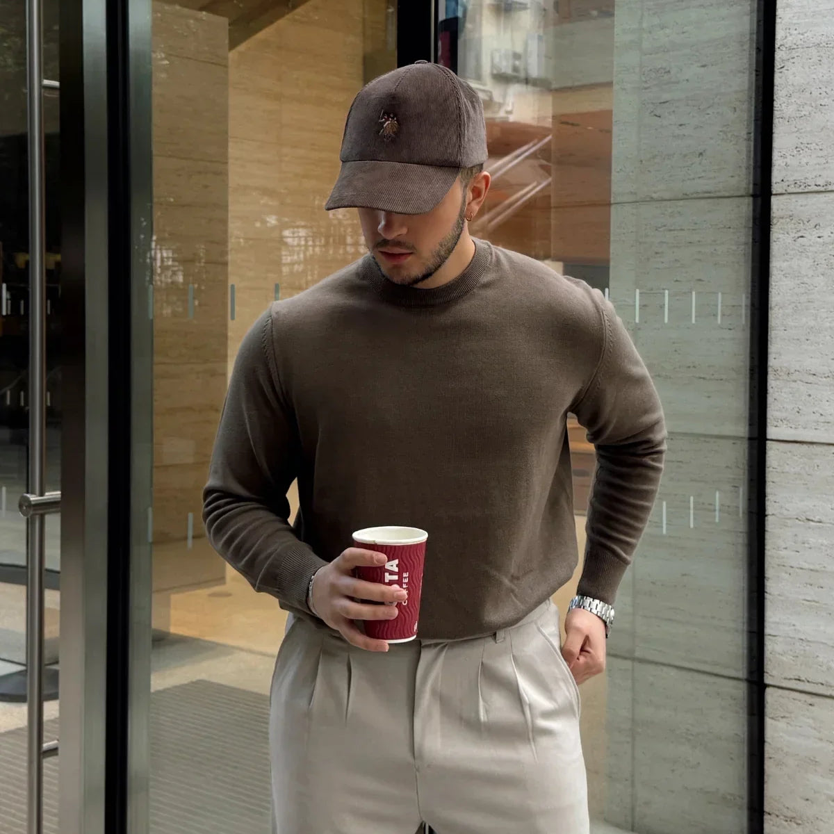 Acton Erkek %100 Organik Pamuk Bisiklet Yaka Triko Kazak - Livio Ferri