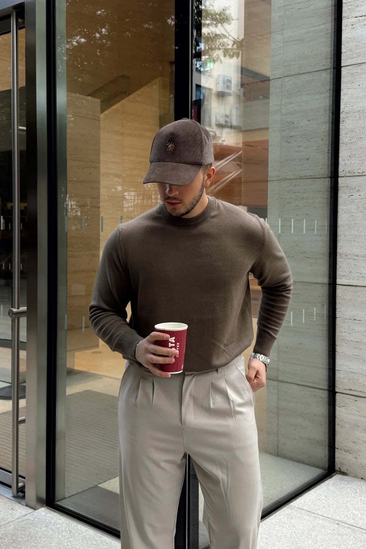 Acton Erkek %100 Organik Pamuk Bisiklet Yaka Triko Kazak - Livio Ferri