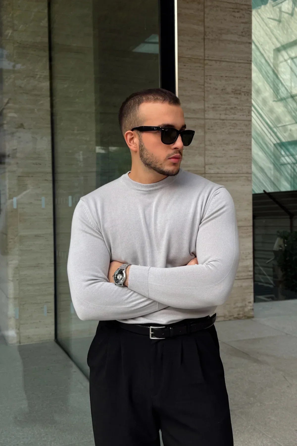 Acton Erkek %100 Organik Pamuk Bisiklet Yaka Triko Kazak - Livio Ferri