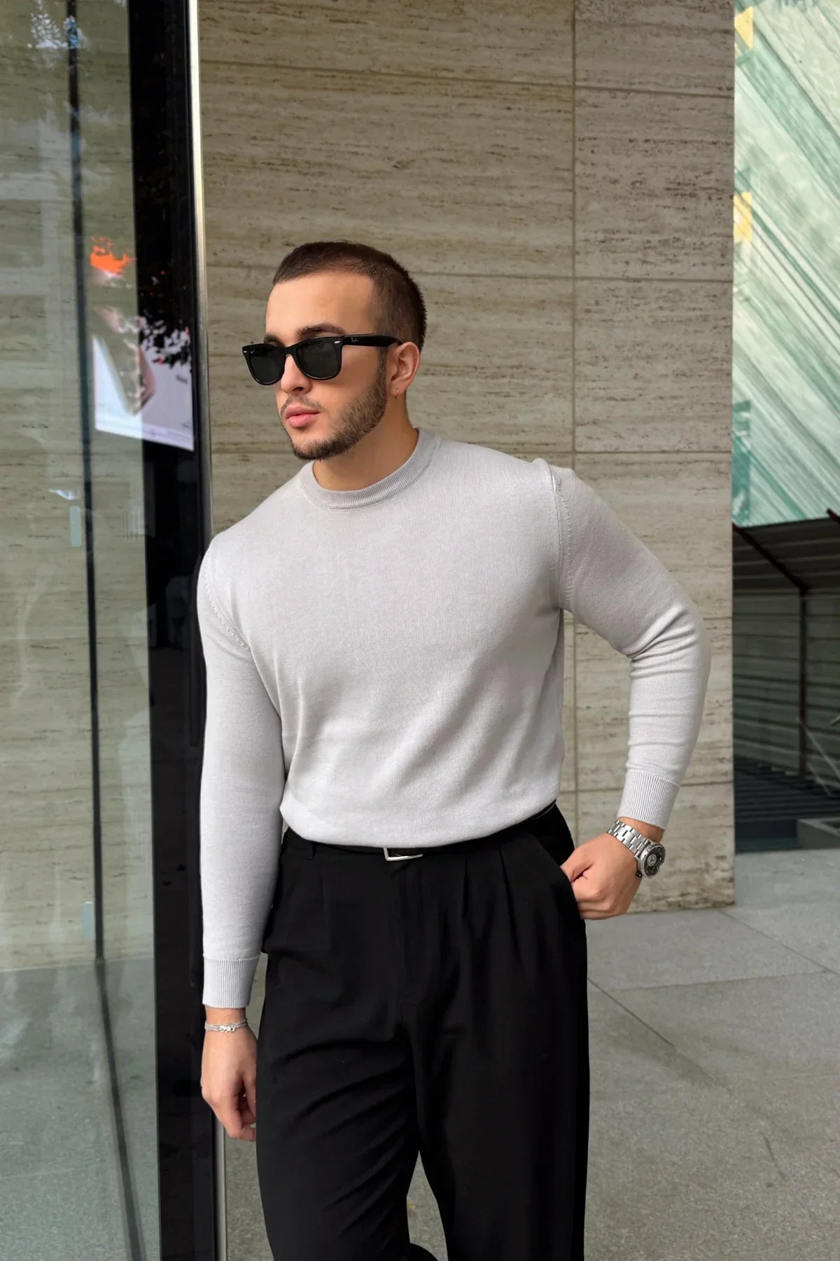 Acton Erkek %100 Organik Pamuk Bisiklet Yaka Triko Kazak - Livio Ferri