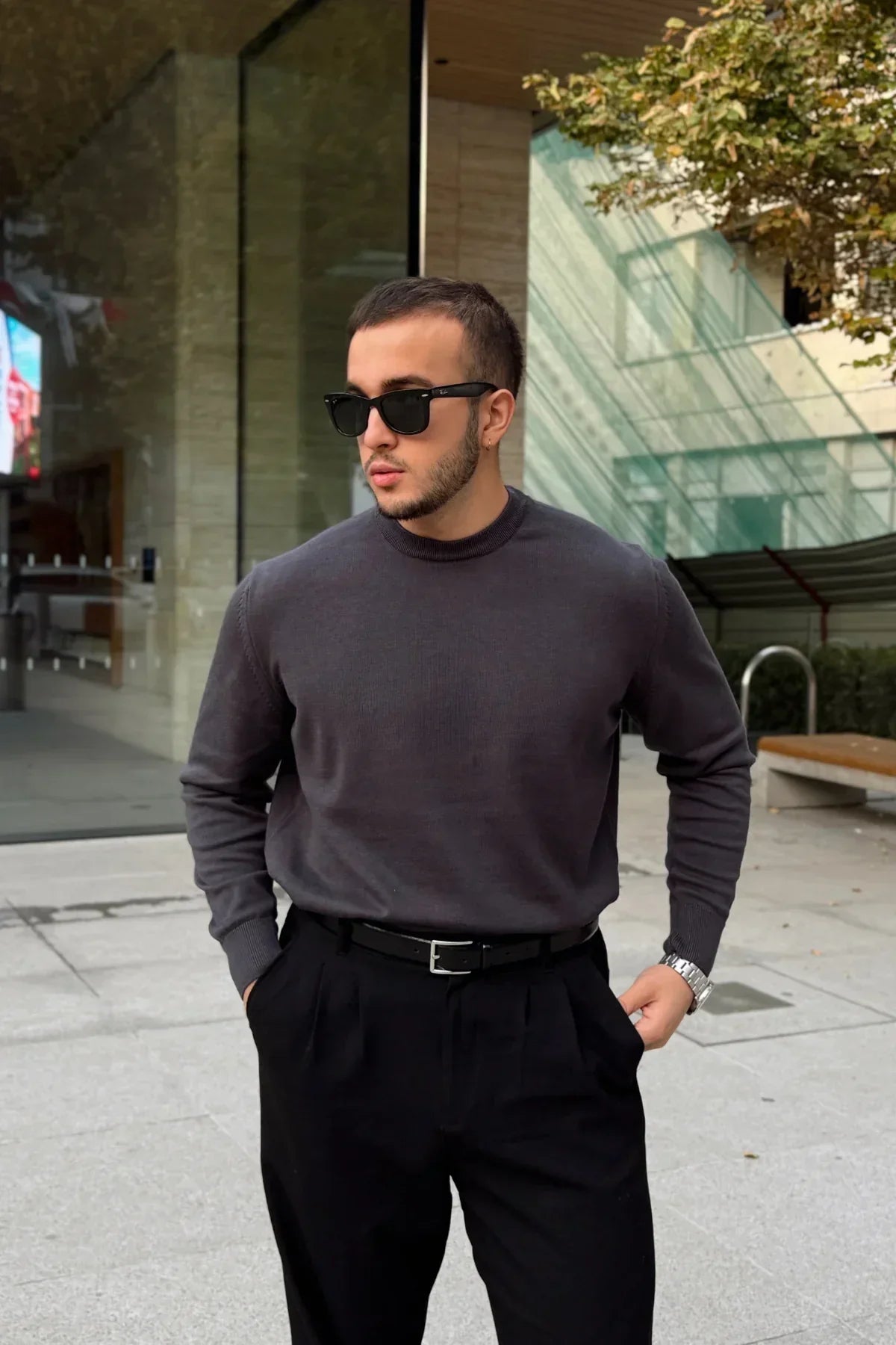 Acton Erkek %100 Organik Pamuk Bisiklet Yaka Triko Kazak - Livio Ferri