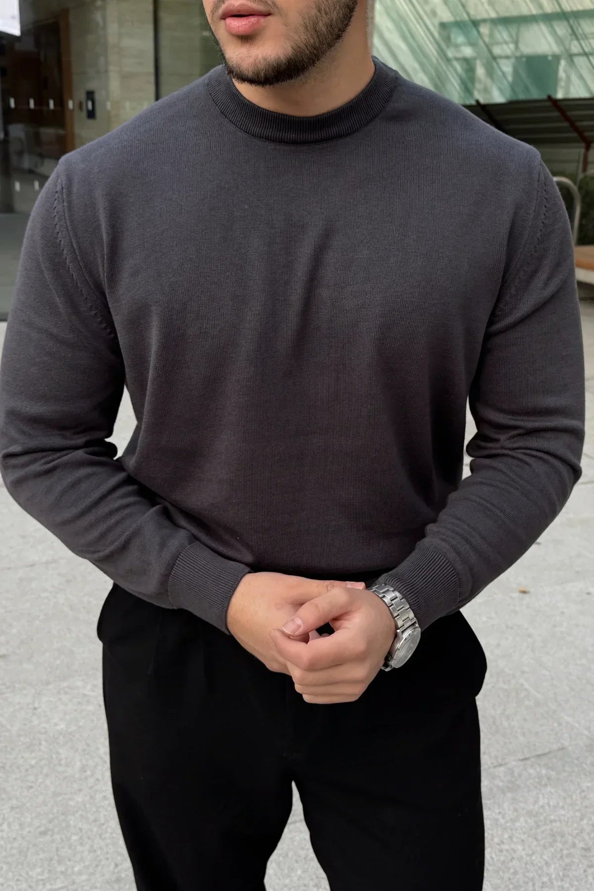 Acton Erkek %100 Organik Pamuk Bisiklet Yaka Triko Kazak - Livio Ferri