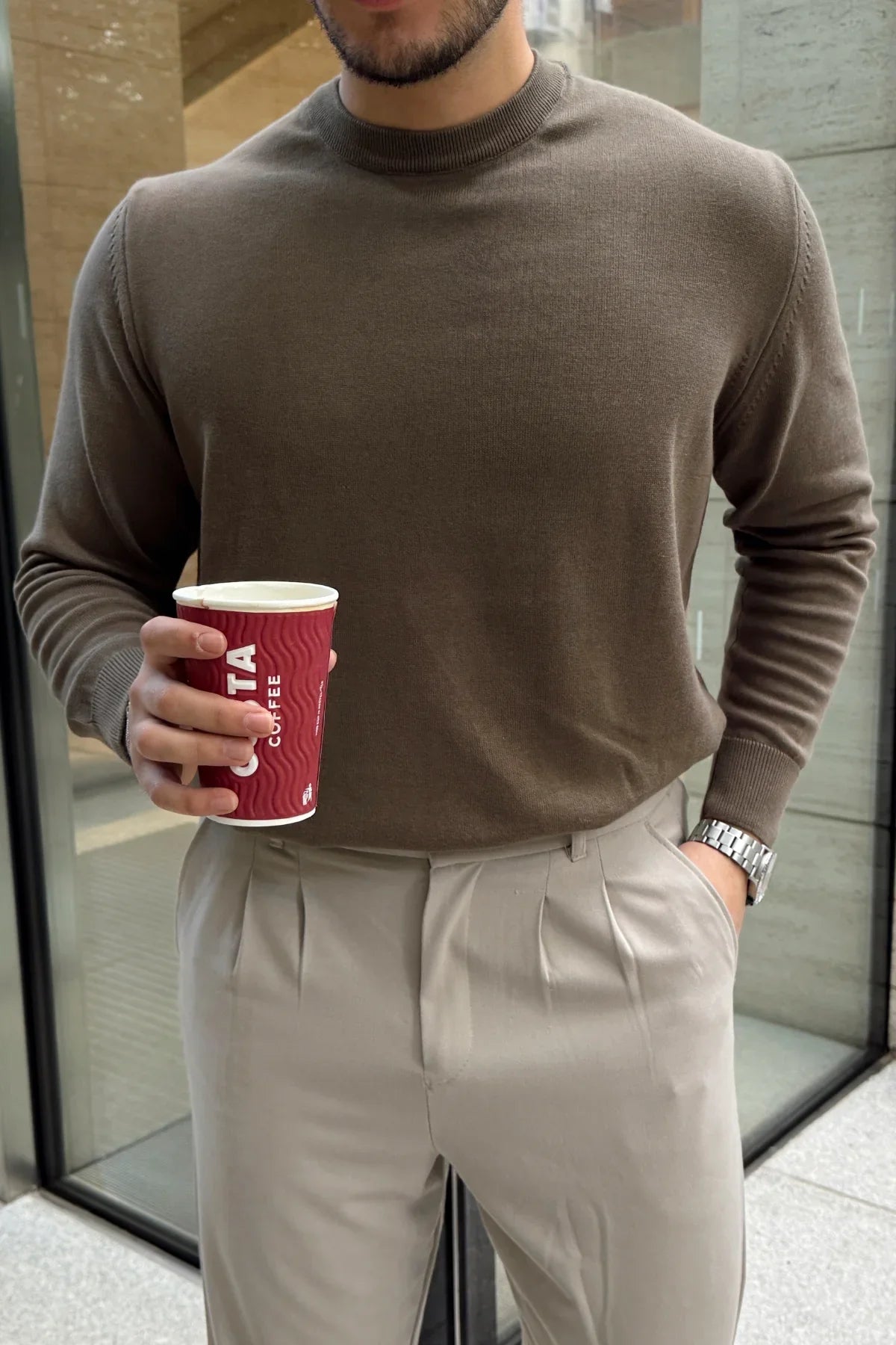 Acton Erkek %100 Organik Pamuk Bisiklet Yaka Triko Kazak - Livio Ferri