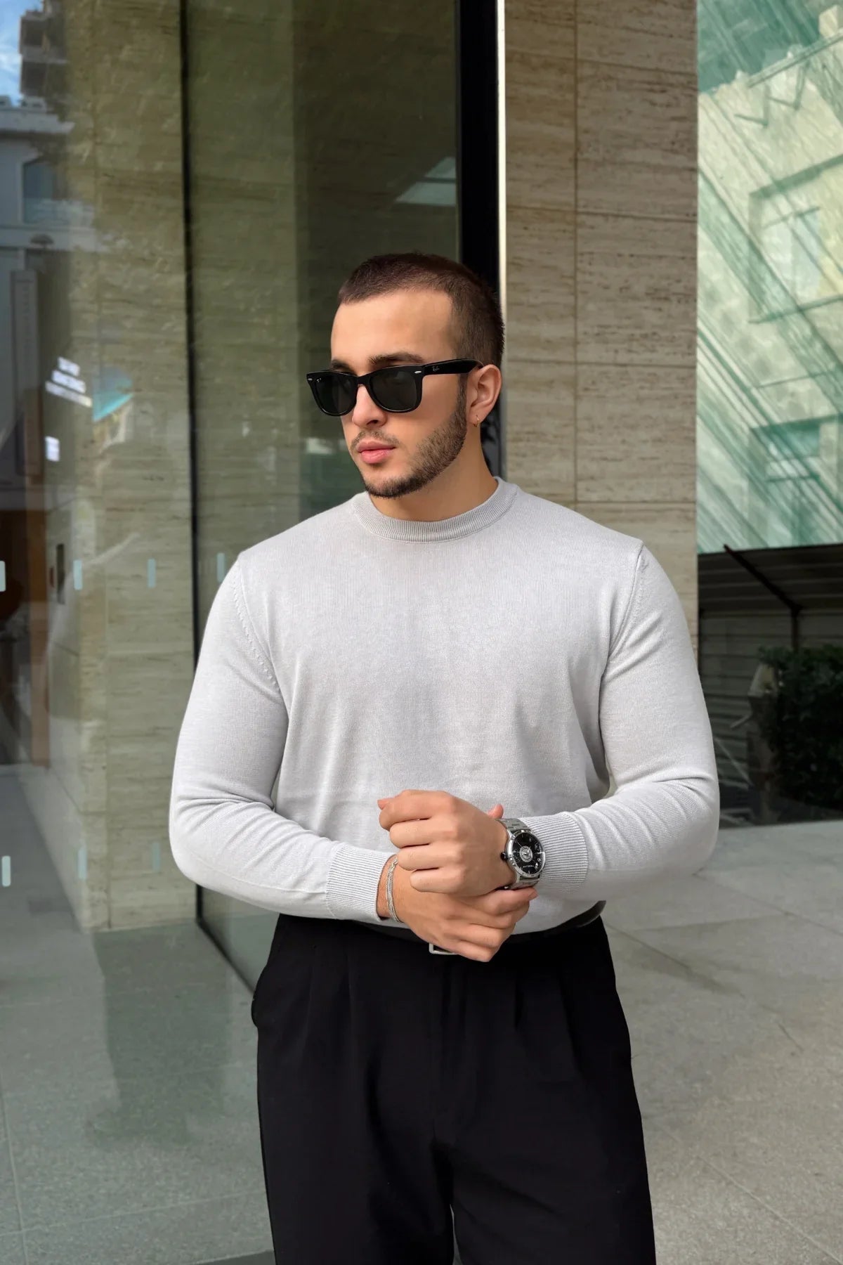 Acton Erkek %100 Organik Pamuk Bisiklet Yaka Triko Kazak - Livio Ferri