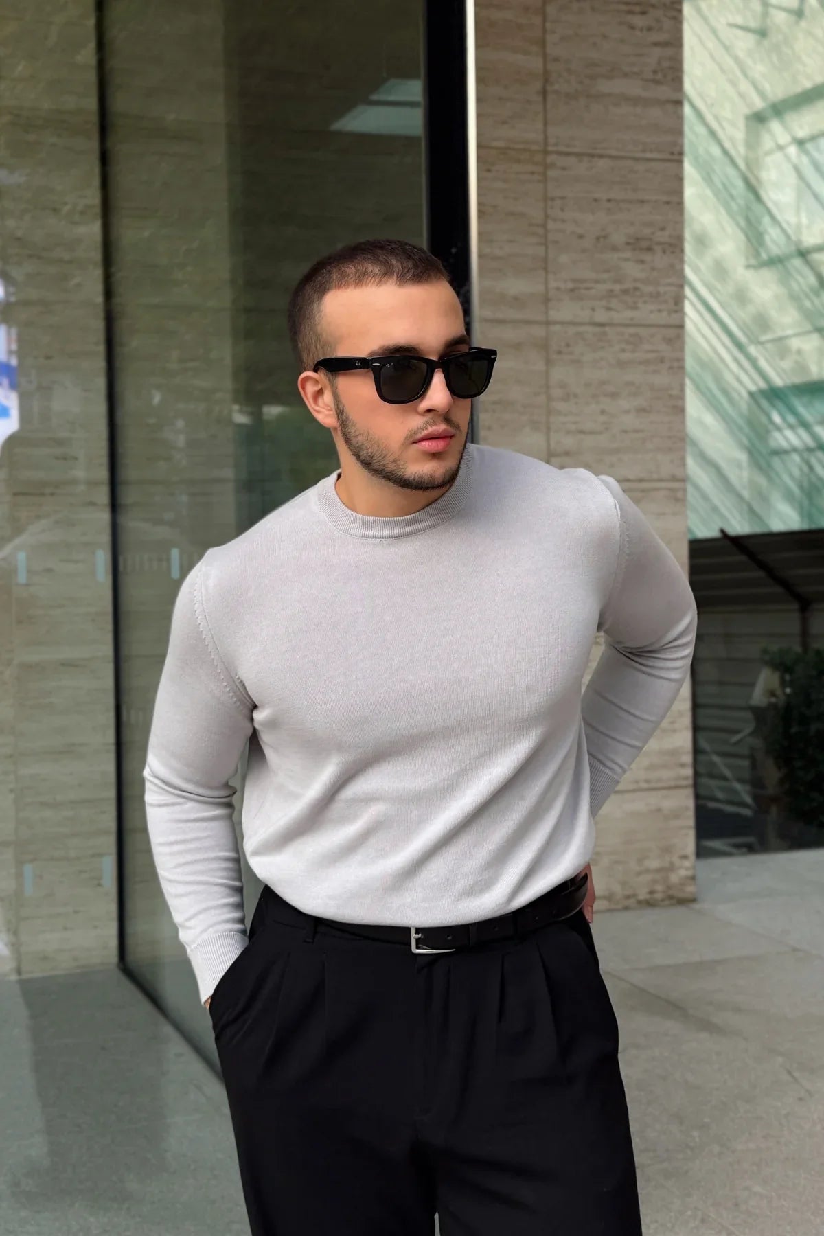 Acton Erkek %100 Organik Pamuk Bisiklet Yaka Triko Kazak - Livio Ferri