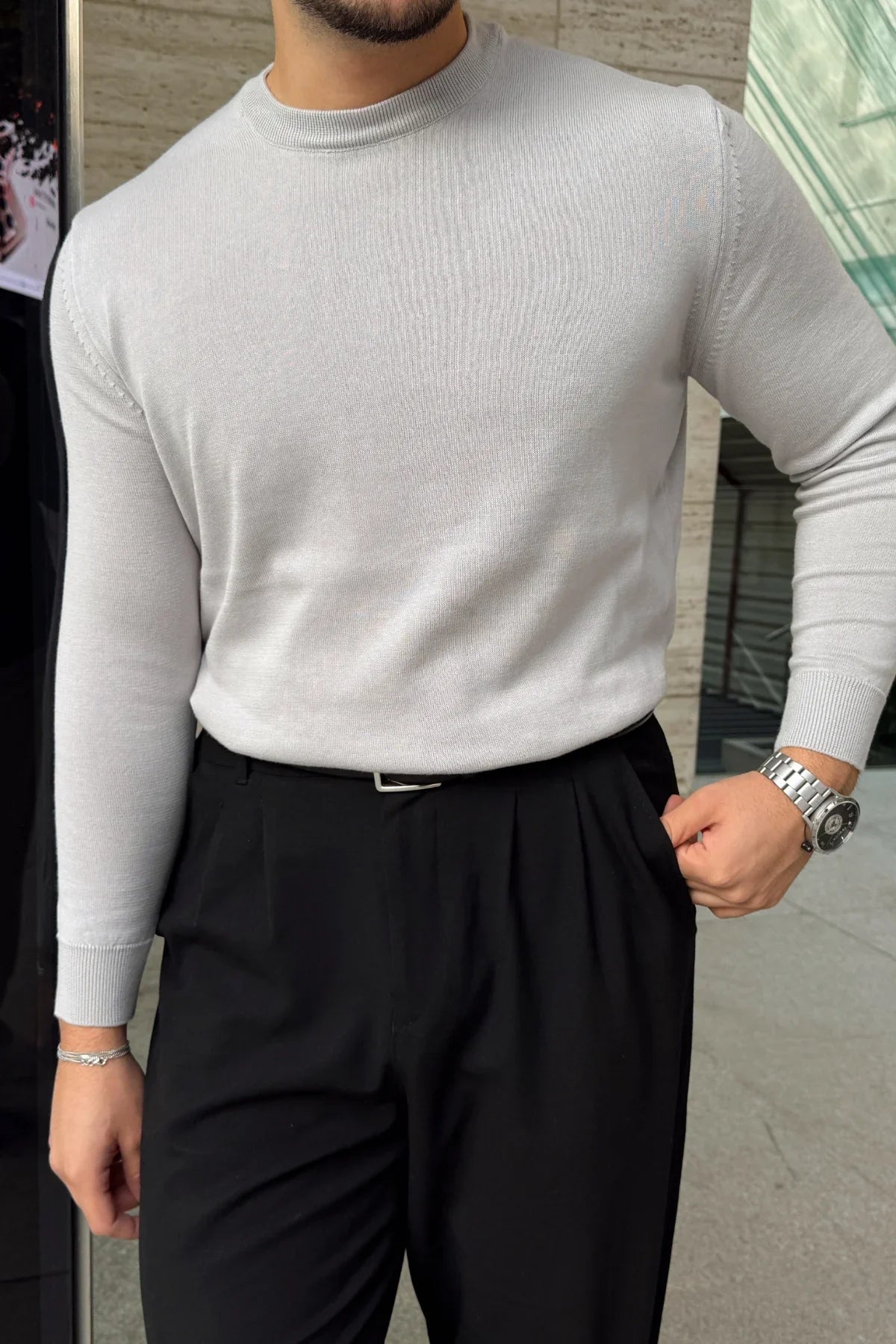 Acton Erkek %100 Organik Pamuk Bisiklet Yaka Triko Kazak - Livio Ferri