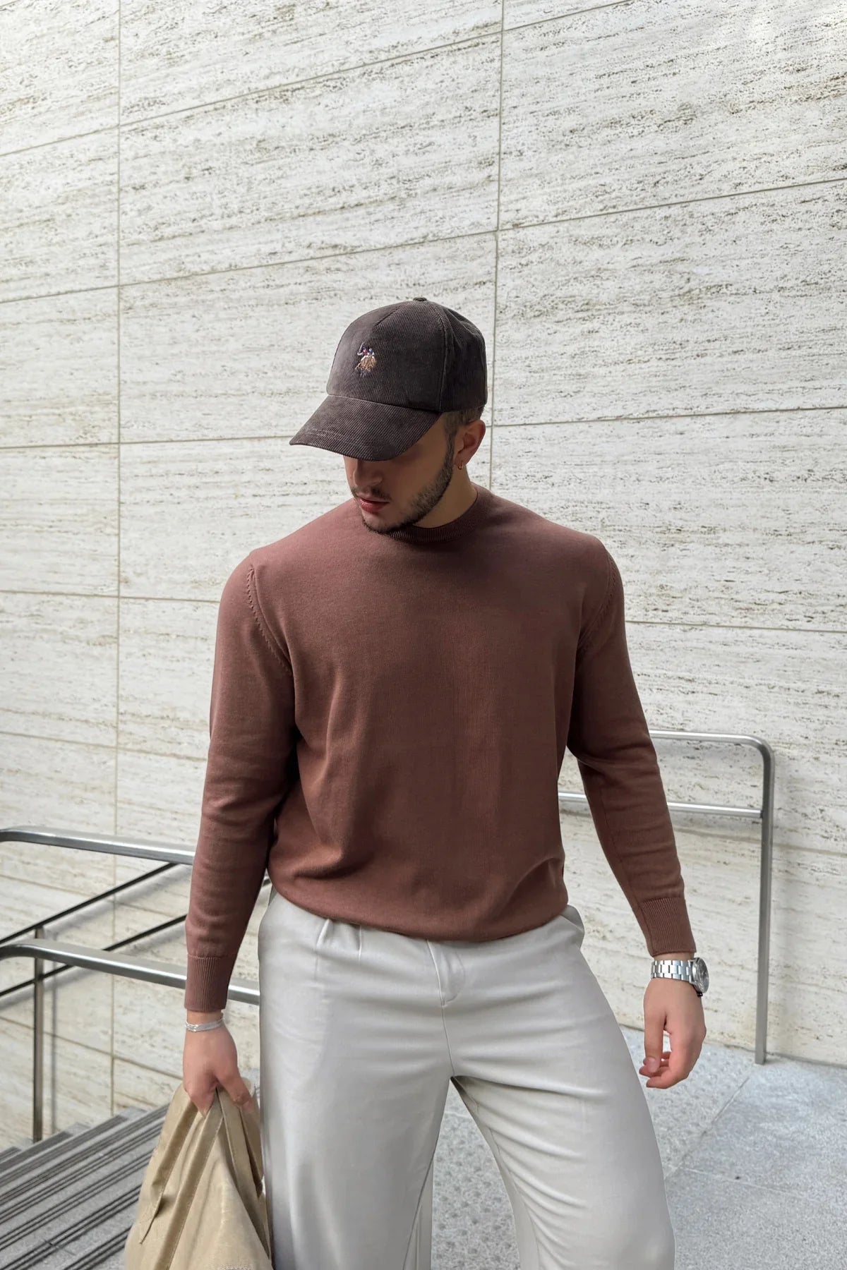 Acton Erkek %100 Organik Pamuk Bisiklet Yaka Triko Kazak - Livio Ferri