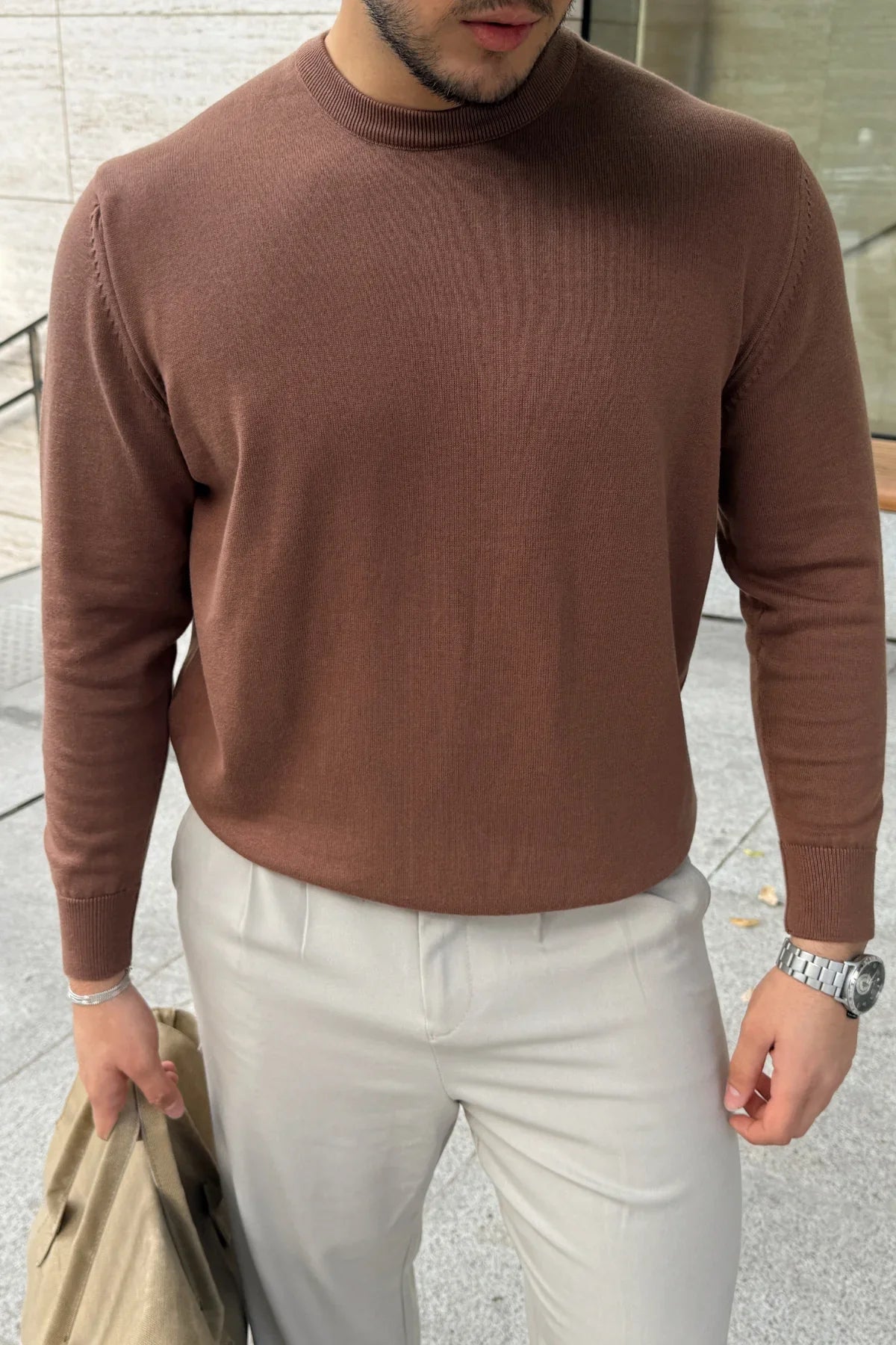 Acton Erkek %100 Organik Pamuk Bisiklet Yaka Triko Kazak - Livio Ferri