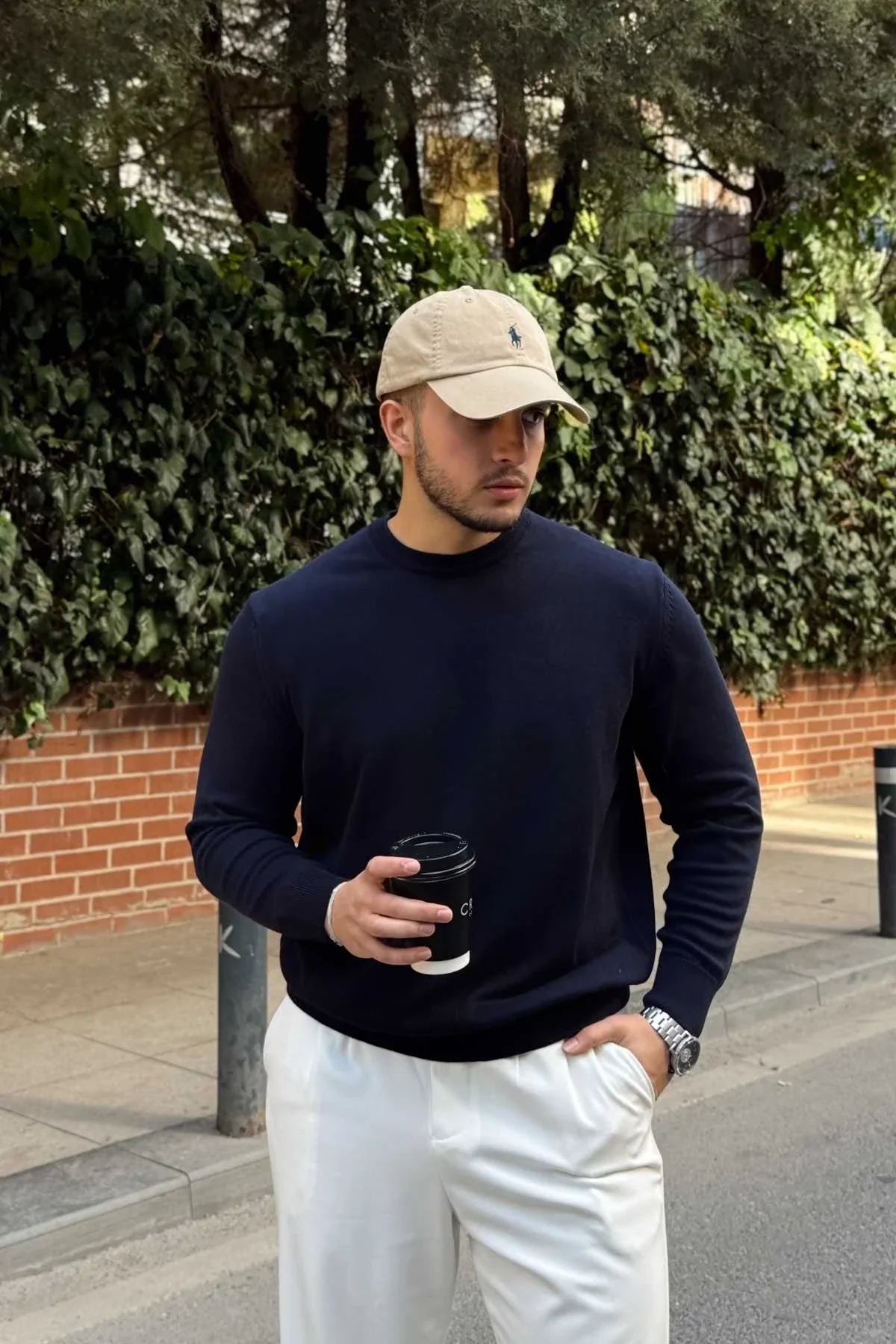 Acton Erkek %100 Organik Pamuk Bisiklet Yaka Triko Kazak - Livio Ferri