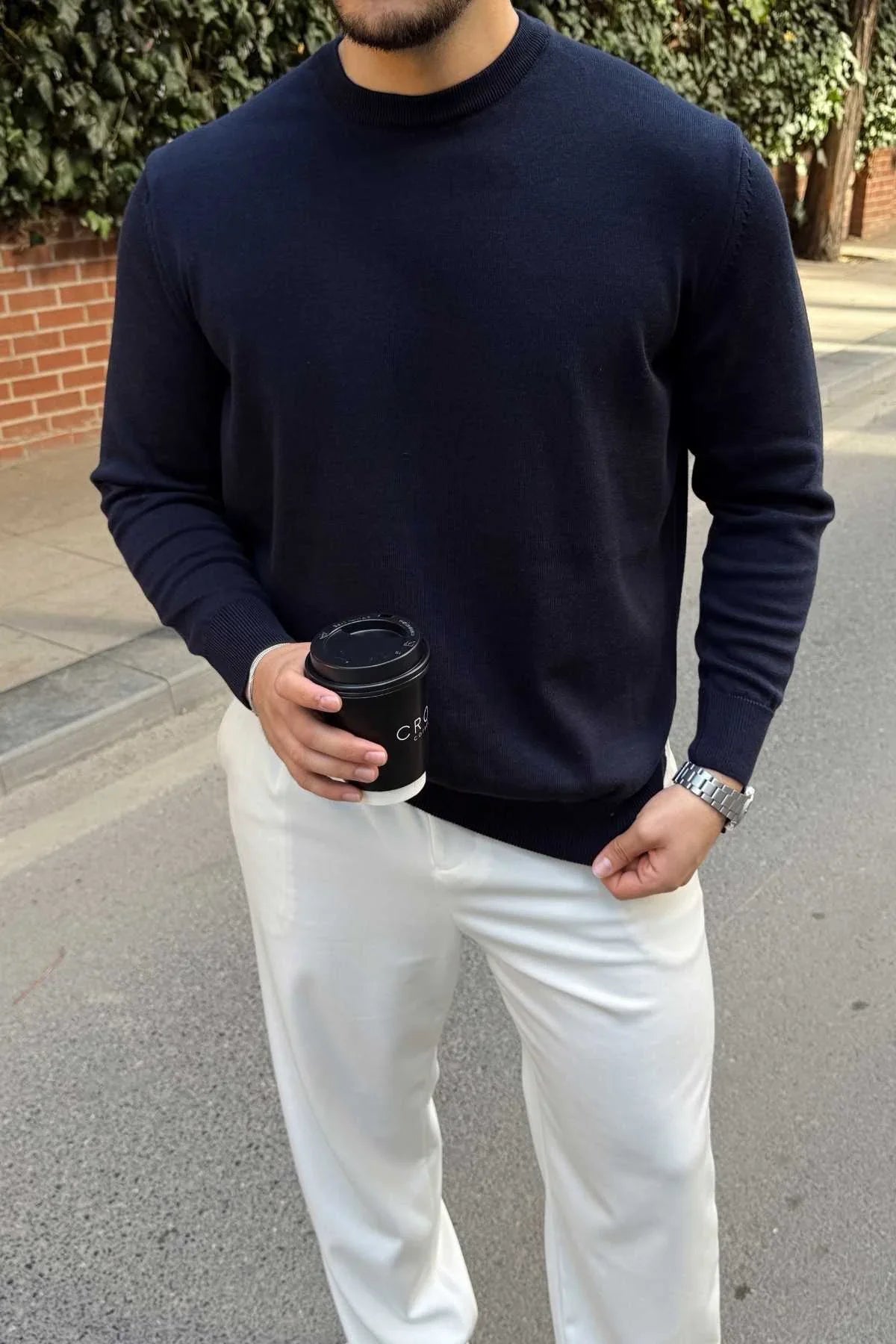 Acton Erkek %100 Organik Pamuk Bisiklet Yaka Triko Kazak - Livio Ferri