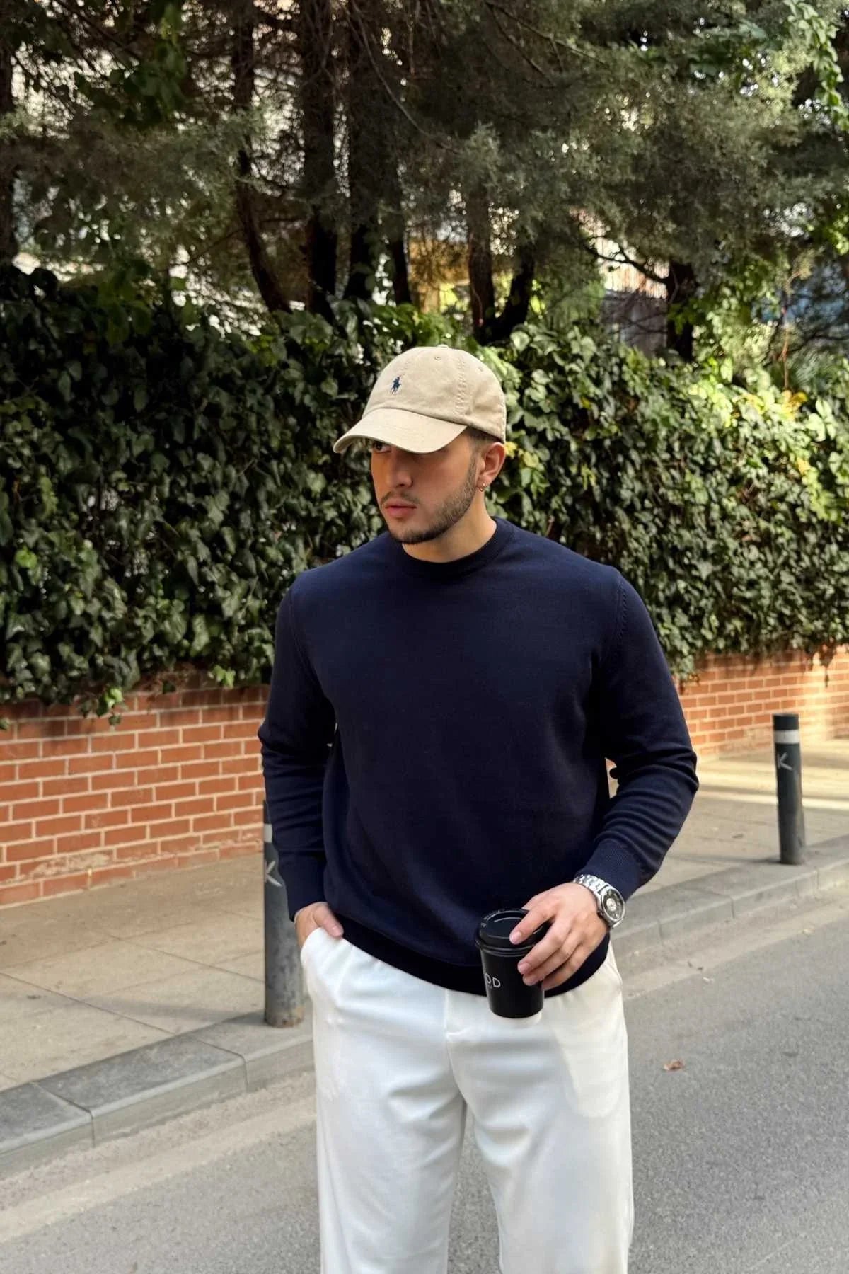 Acton Erkek %100 Organik Pamuk Bisiklet Yaka Triko Kazak - Livio Ferri