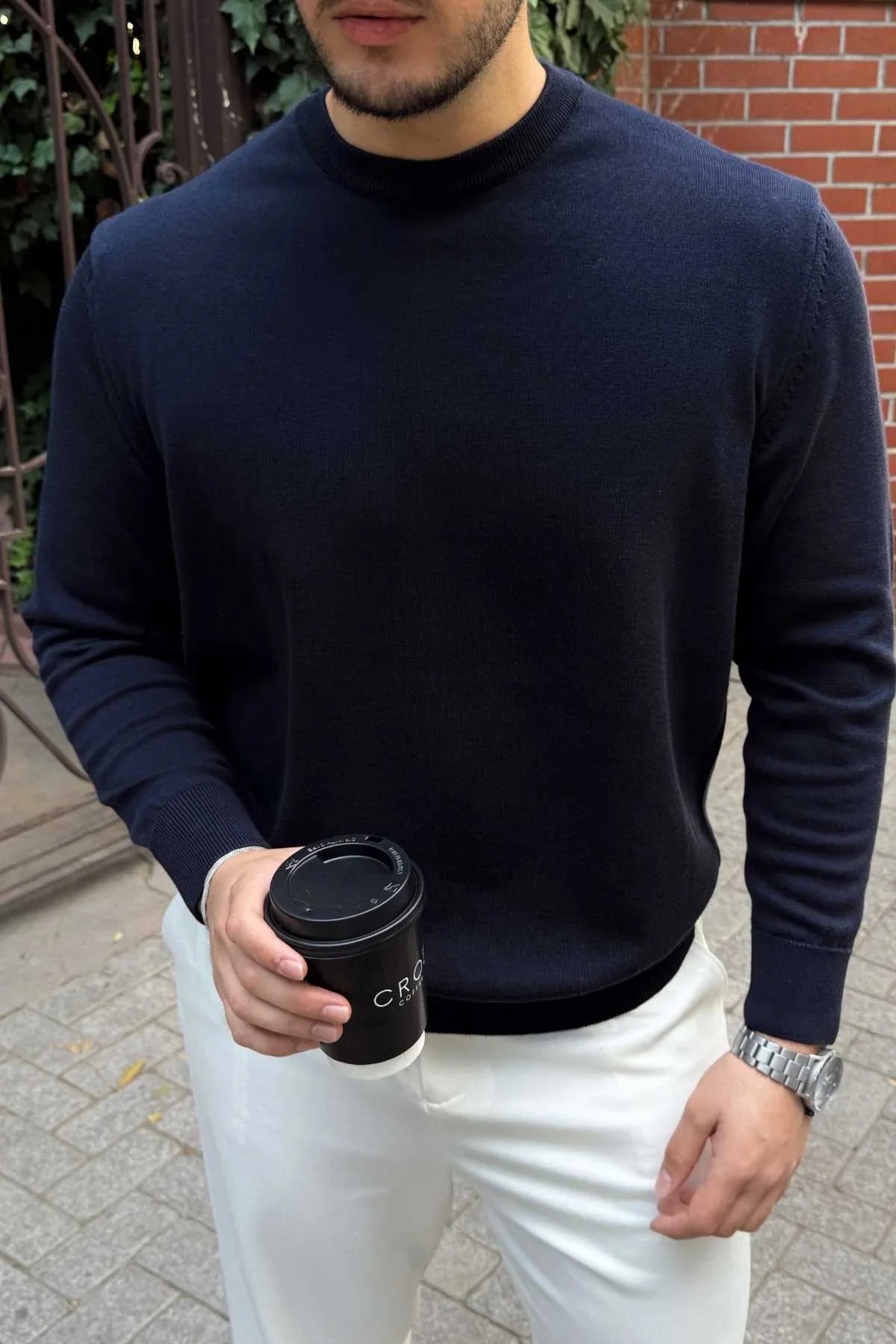 Acton Erkek %100 Organik Pamuk Bisiklet Yaka Triko Kazak - Livio Ferri