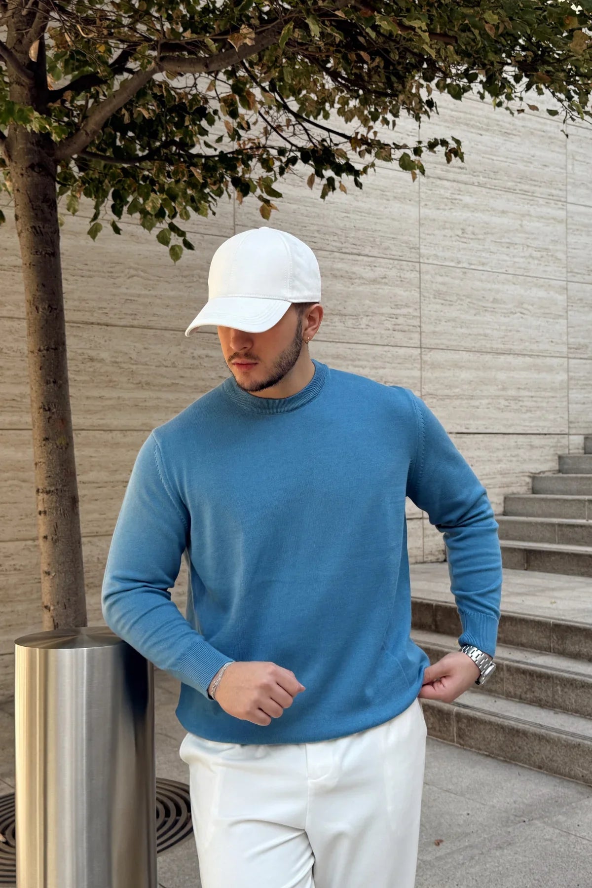 Acton Erkek %100 Organik Pamuk Bisiklet Yaka Triko Kazak - Livio Ferri