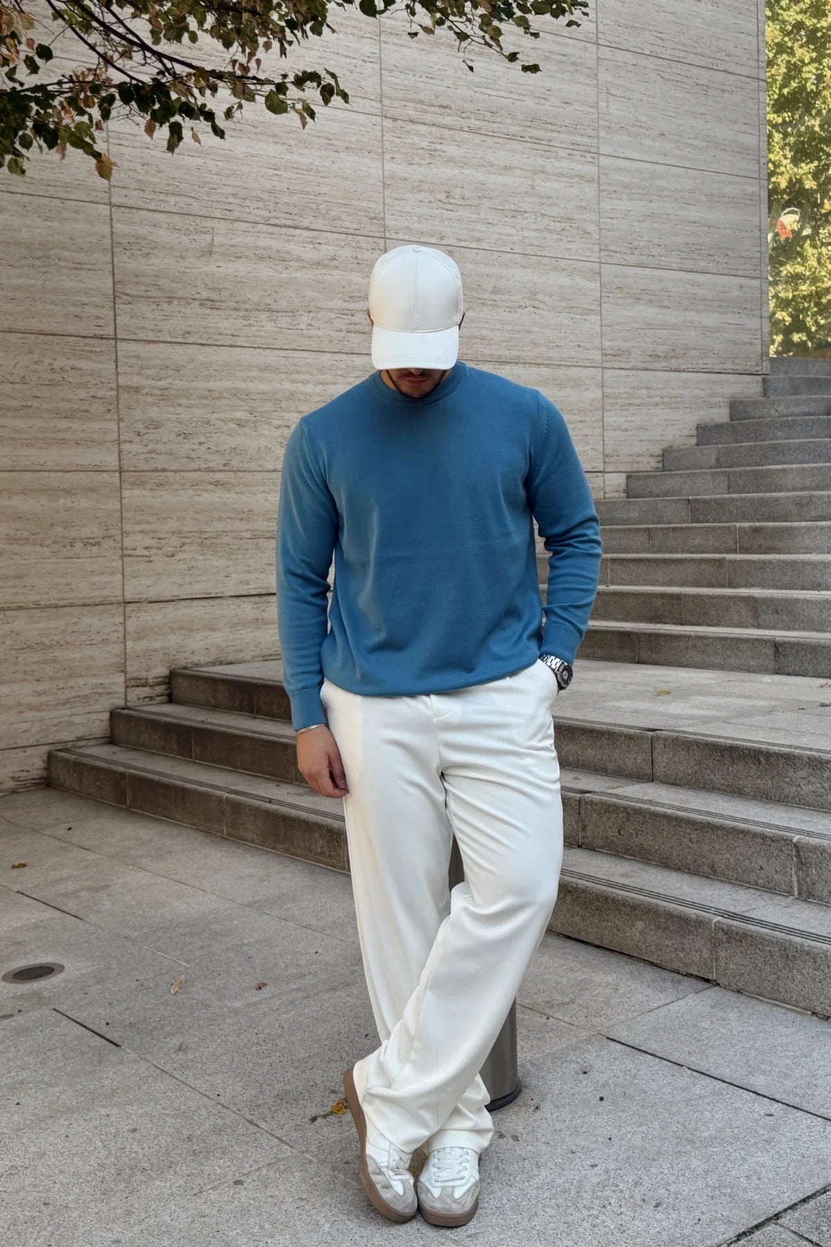 Acton Erkek %100 Organik Pamuk Bisiklet Yaka Triko Kazak - Livio Ferri