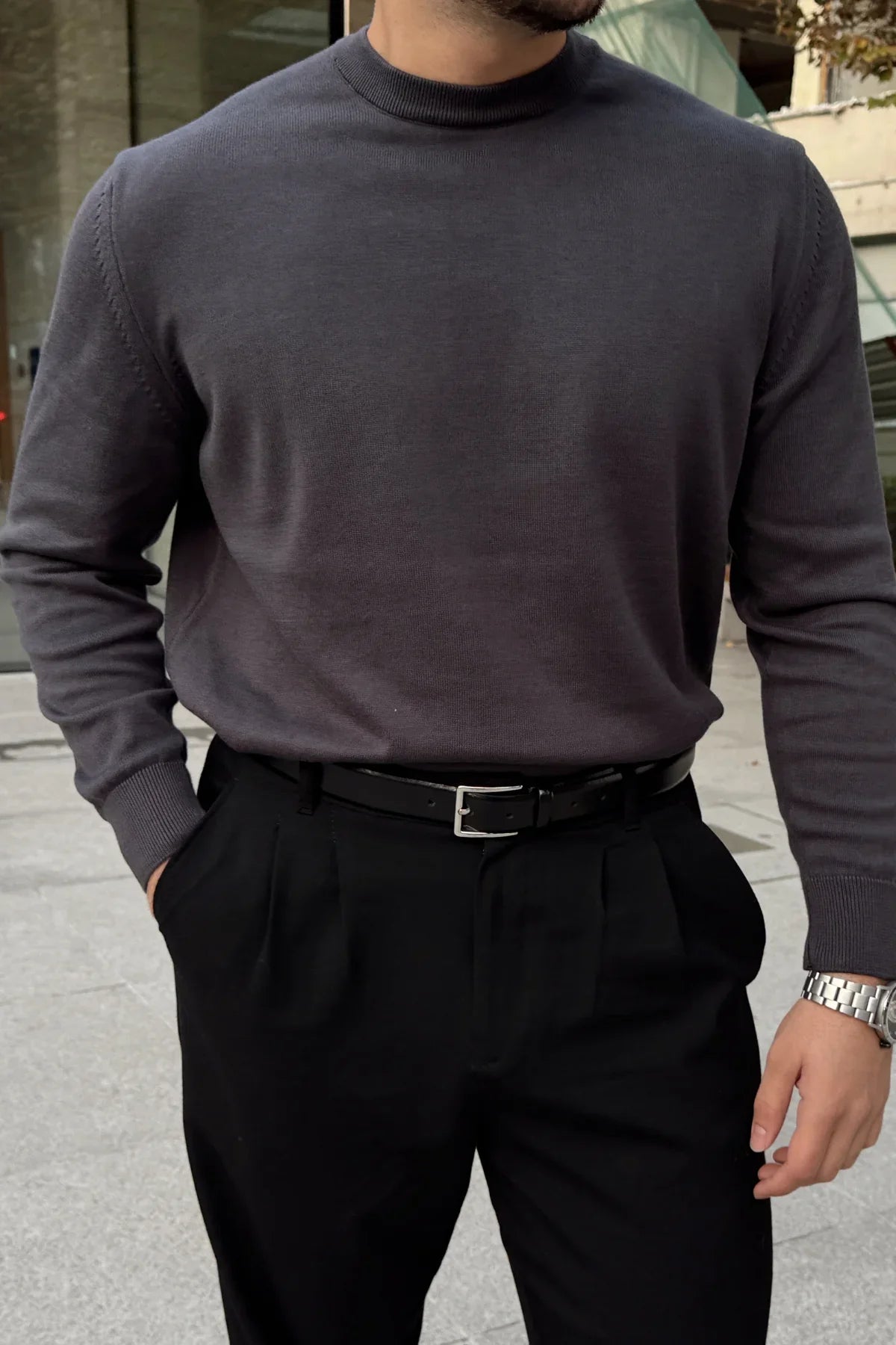 Acton Erkek %100 Organik Pamuk Bisiklet Yaka Triko Kazak - Livio Ferri