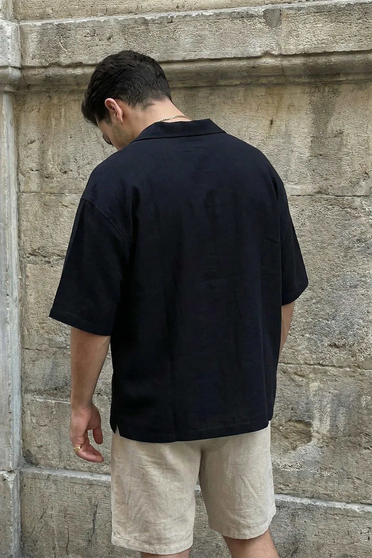 Akita %100 Pamuk Erkek Kısa Kol Keten Gömlek Relaxed Fit - Livio Ferri