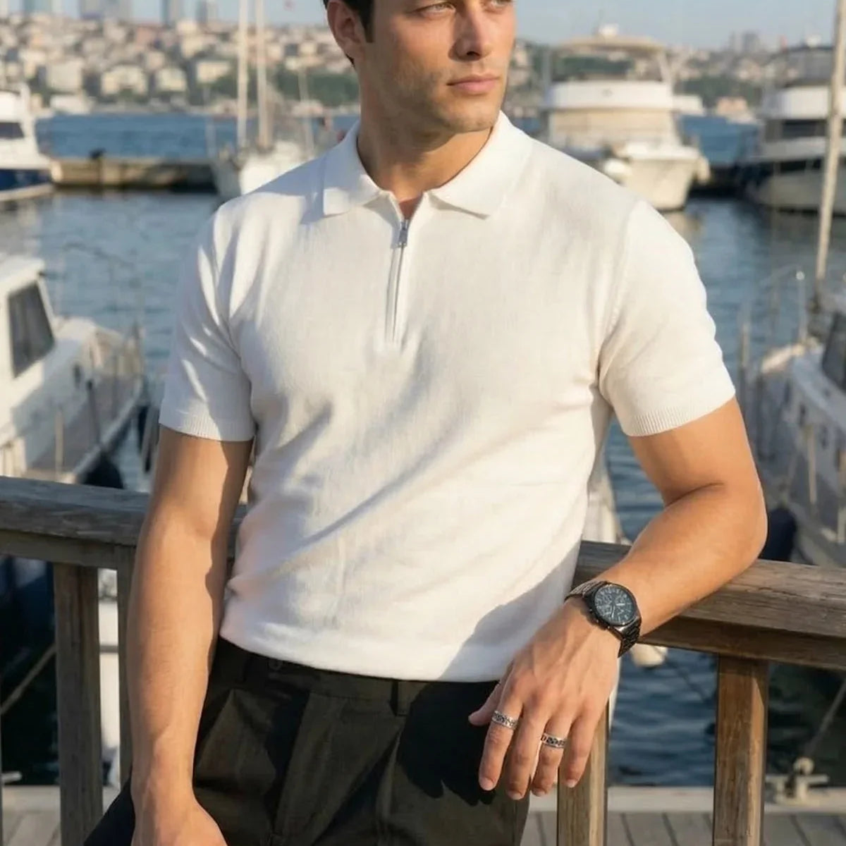 Allen Premium Fermuarlı Polo Yaka Erkek Triko Tişört - Livio Ferri