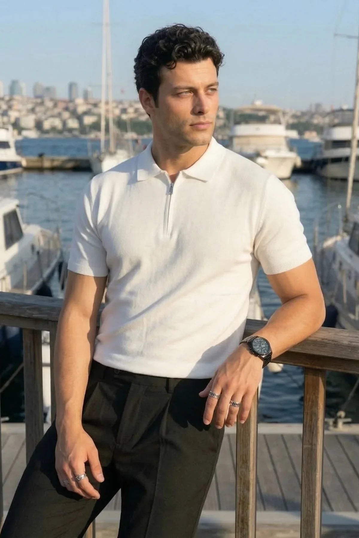 Allen Premium Fermuarlı Polo Yaka Erkek Triko Tişört - Livio Ferri