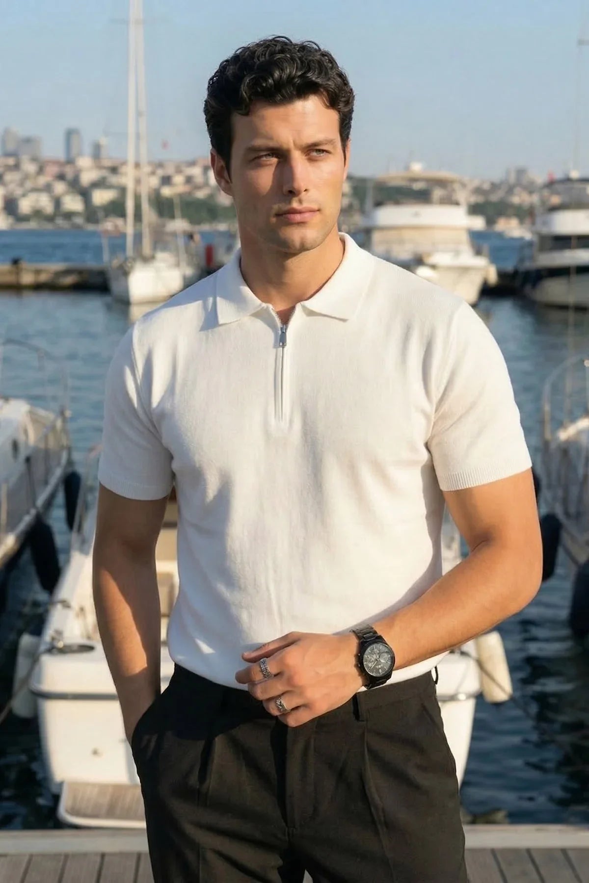Allen Premium Fermuarlı Polo Yaka Erkek Triko Tişört - Livio Ferri