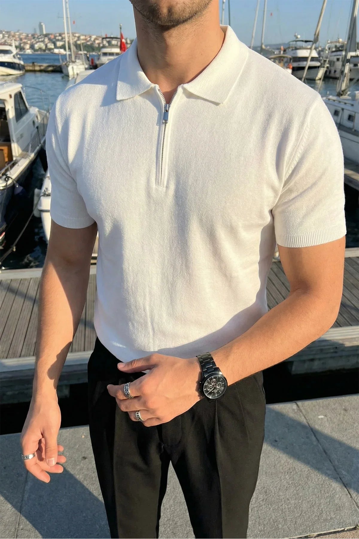 Allen Premium Fermuarlı Polo Yaka Erkek Triko Tişört - Livio Ferri