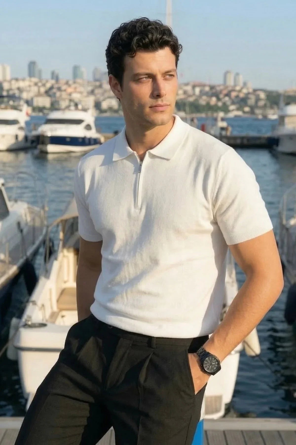 Allen Premium Fermuarlı Polo Yaka Erkek Triko Tişört - Livio Ferri