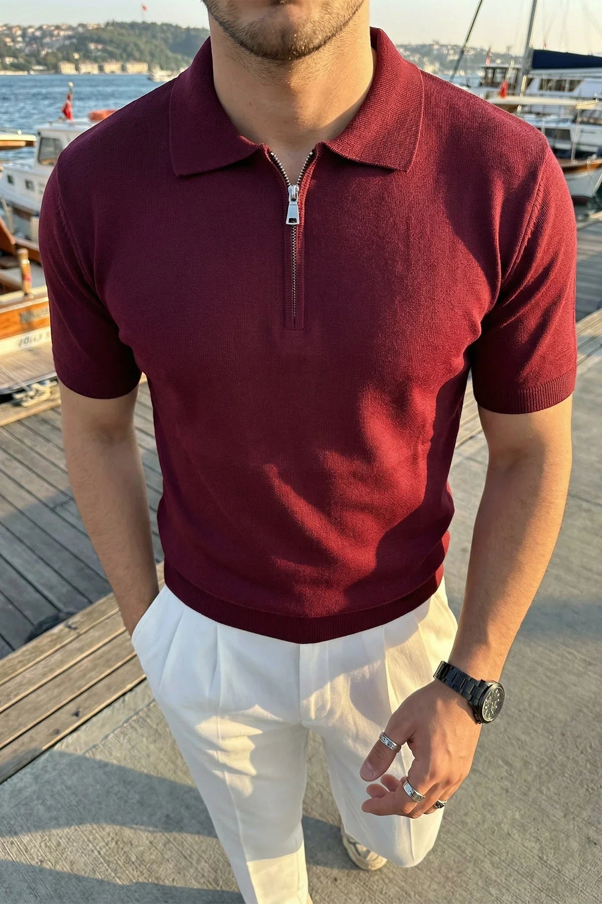 Allen Premium Fermuarlı Polo Yaka Erkek Triko Tişört - Livio Ferri