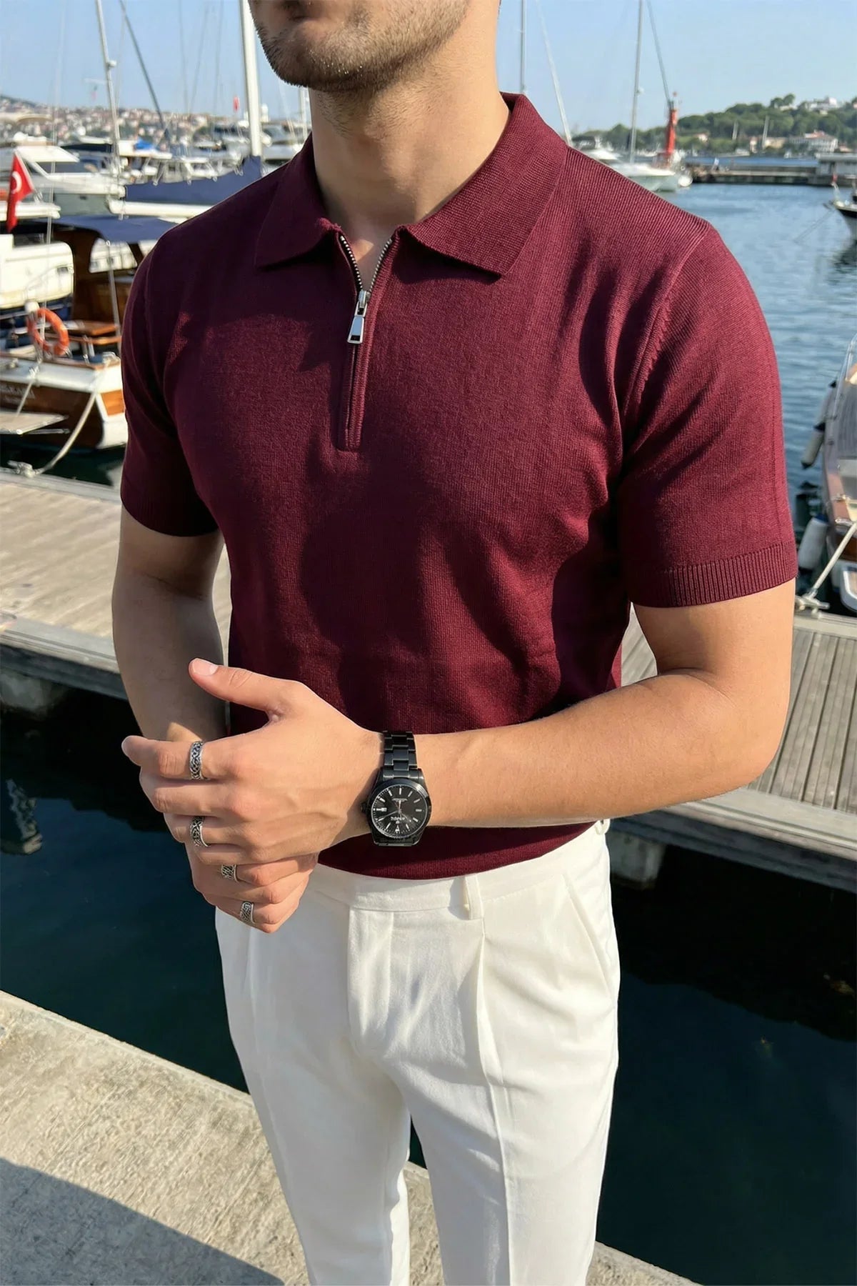 Allen Premium Fermuarlı Polo Yaka Erkek Triko Tişört - Livio Ferri