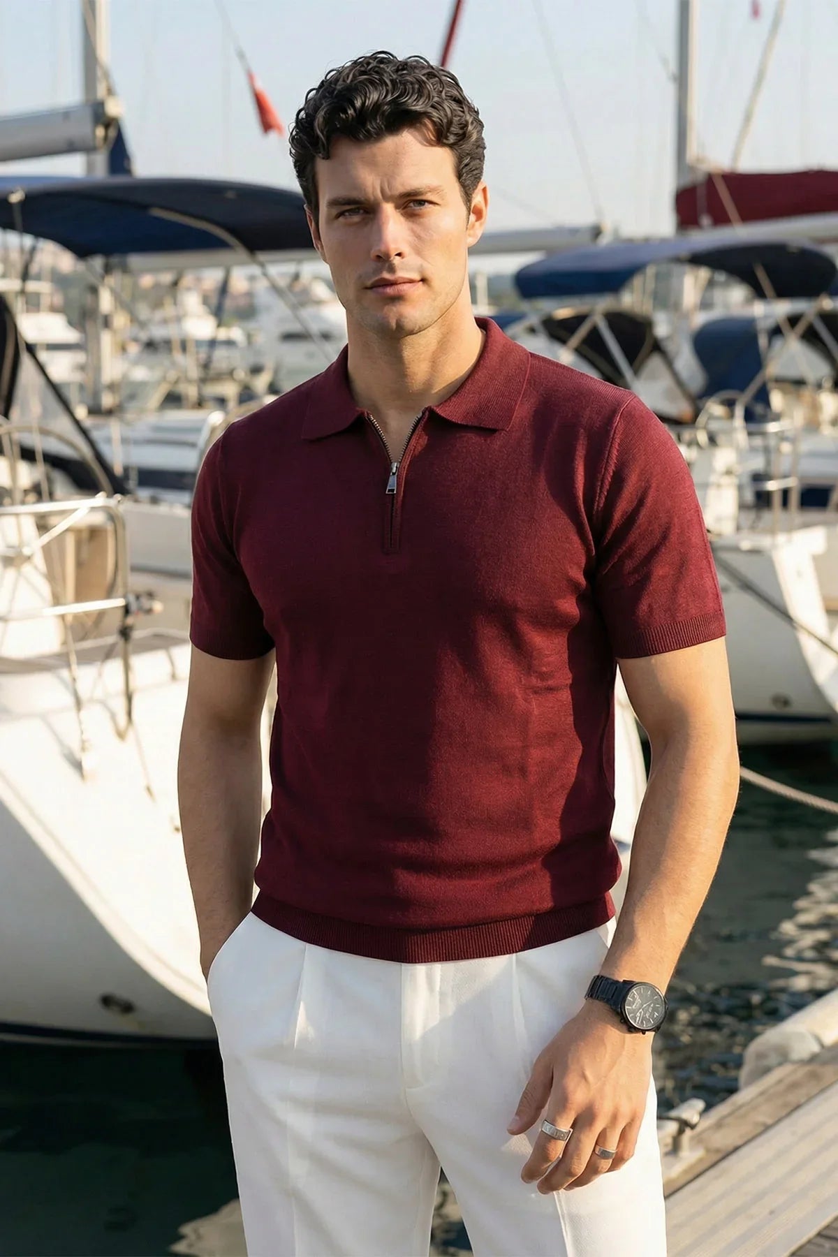 Allen Premium Fermuarlı Polo Yaka Erkek Triko Tişört - Livio Ferri