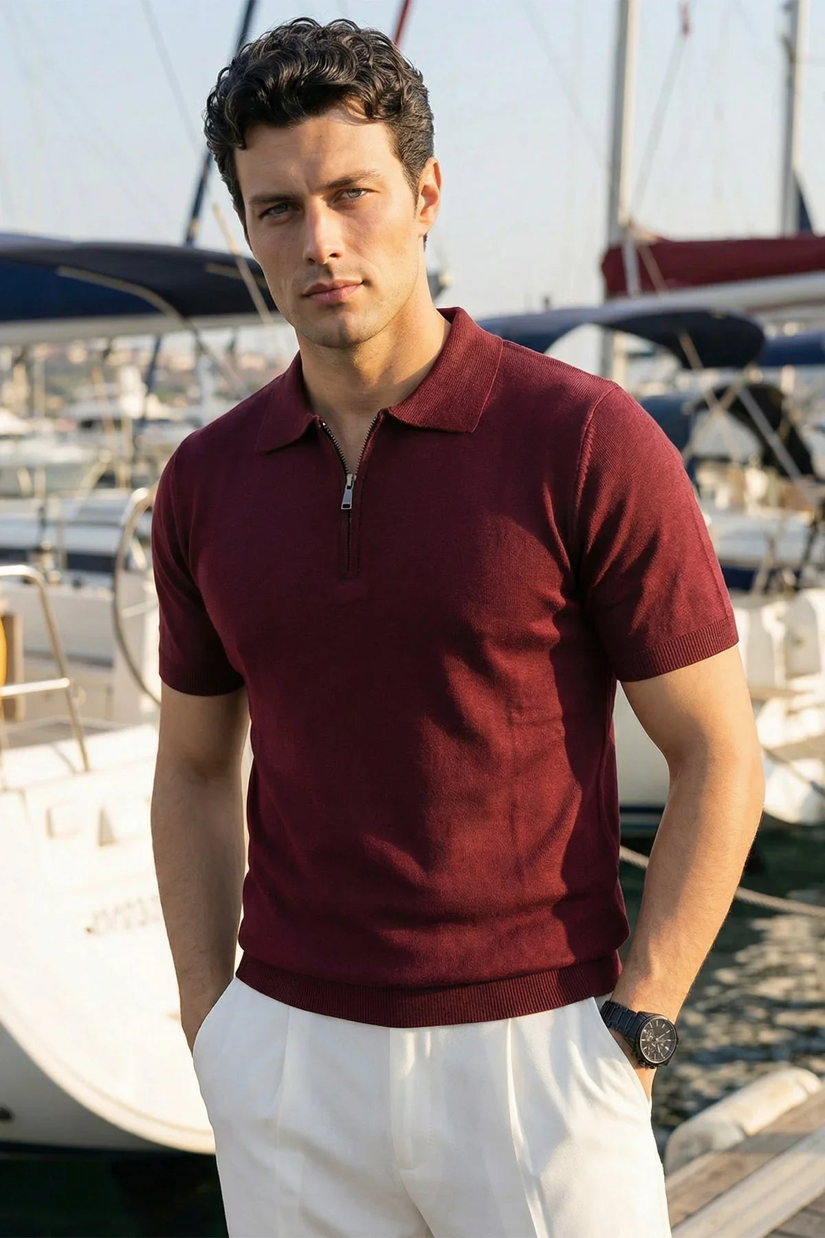 Allen Premium Fermuarlı Polo Yaka Erkek Triko Tişört - Livio Ferri