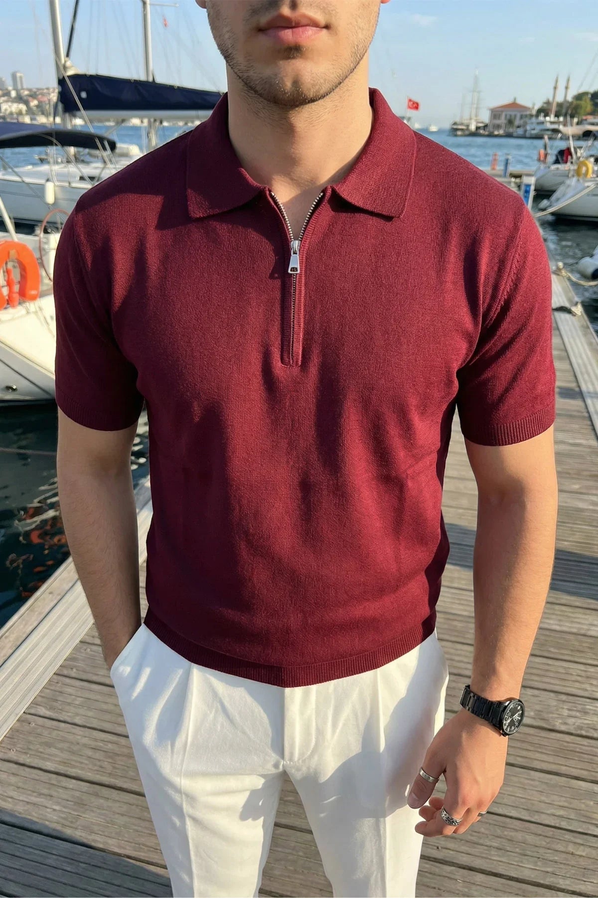 Allen Premium Fermuarlı Polo Yaka Erkek Triko Tişört - Livio Ferri